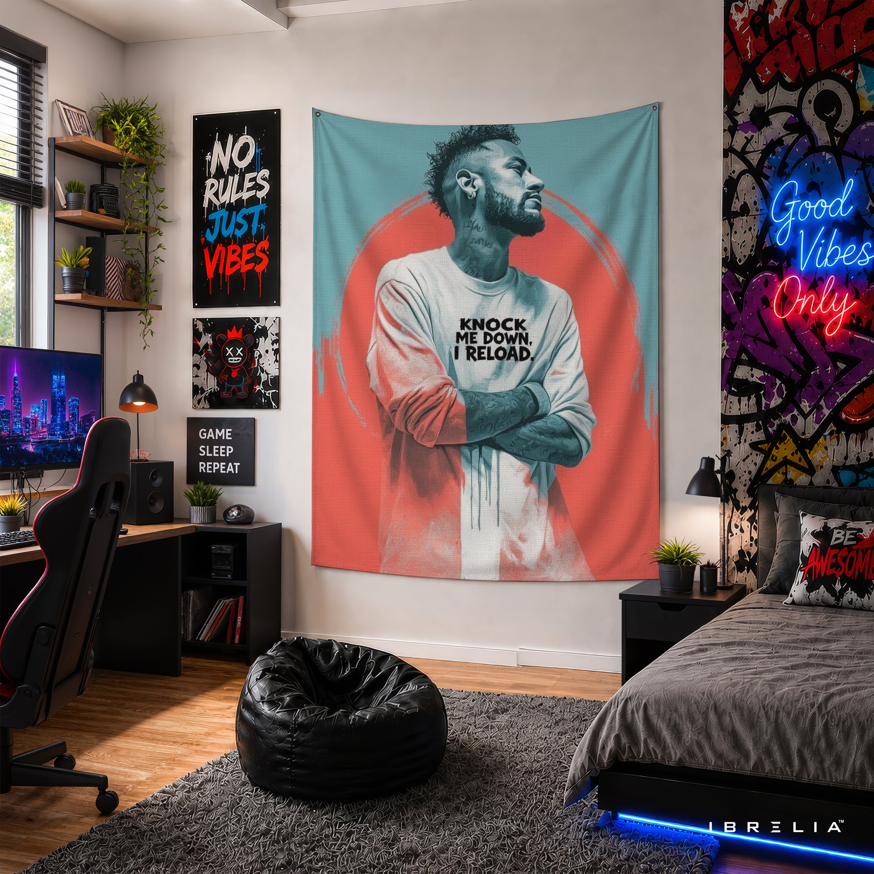 Neymar Knock Me Down Reload Wall Tapestry | Premium Heavyweight Jute Fabric Wall Hanging