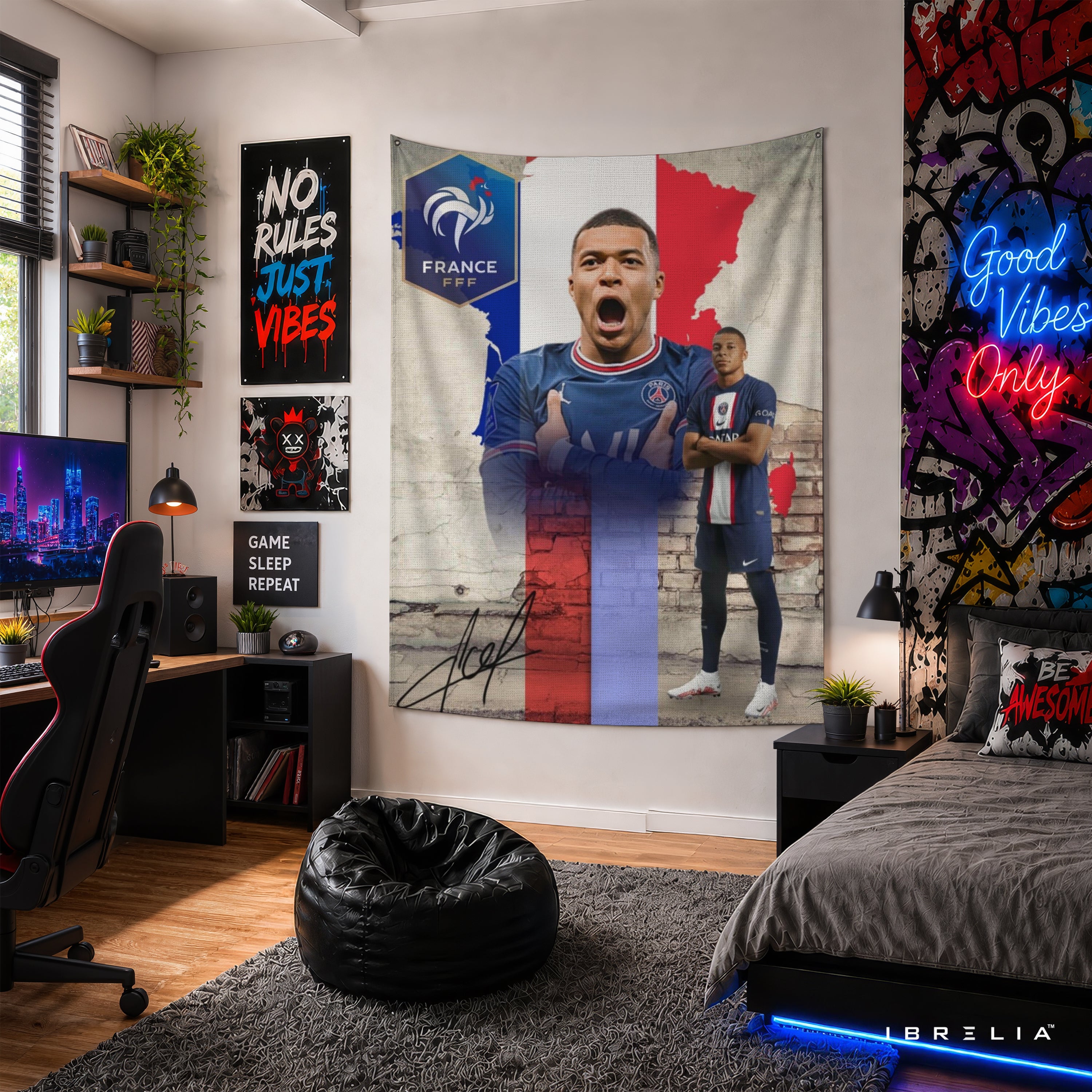 Kylian Mbappé France Champions Wall Tapestry | Premium Heavyweight Jute Fabric Wall Hanging