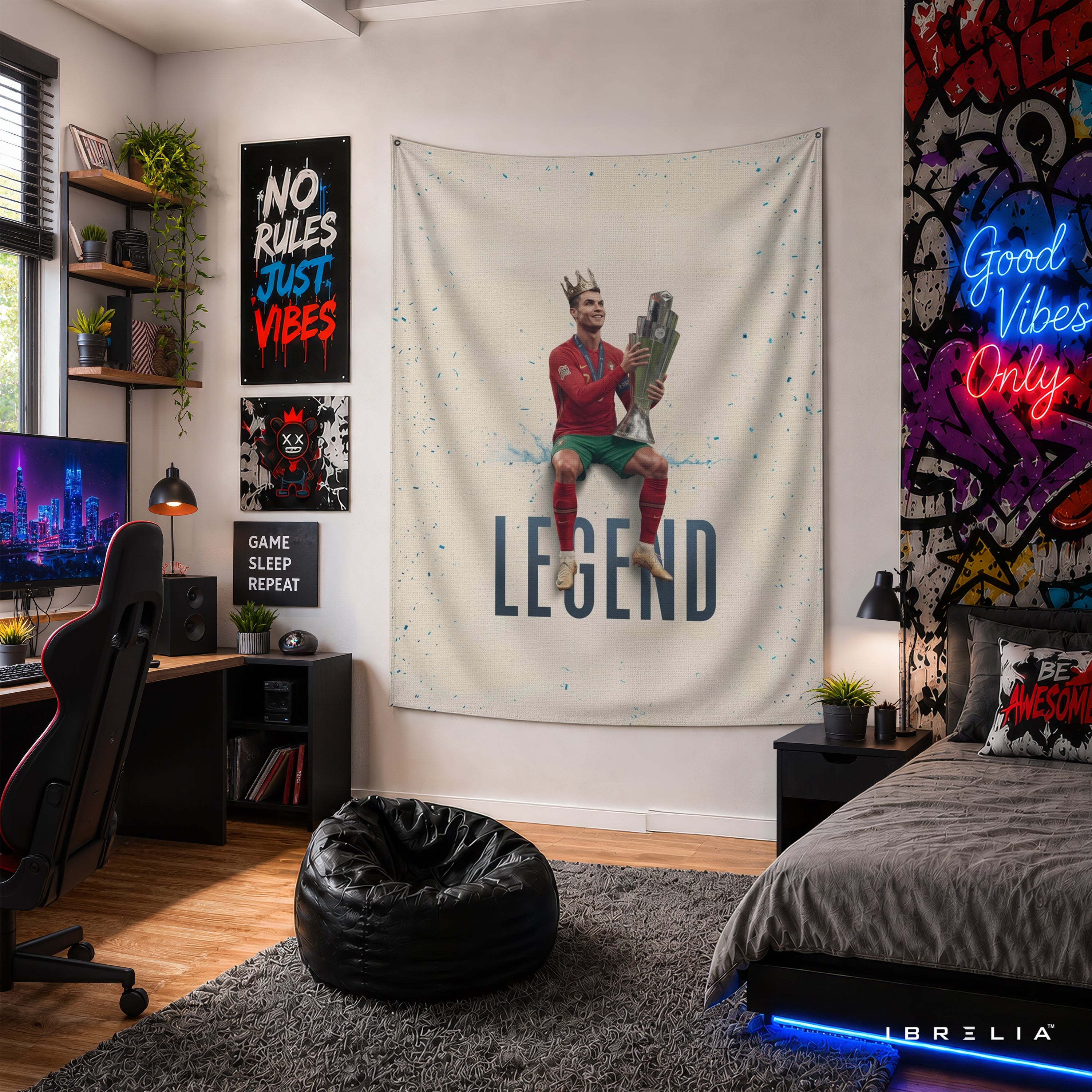 Cristiano Ronaldo Legend Trophy Wall Tapestry | Premium Heavyweight Jute Fabric Wall Hanging