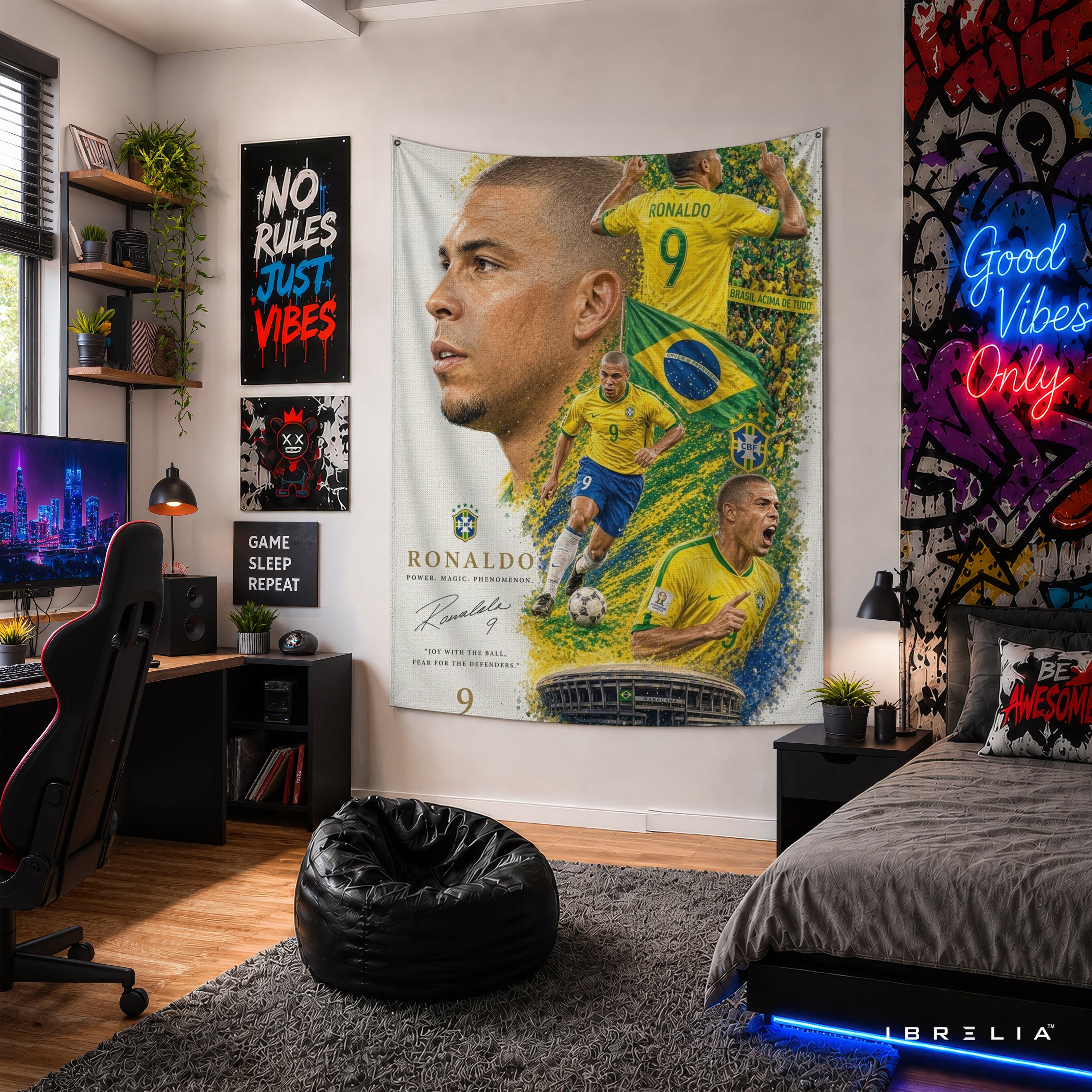 Ronaldo Nazário Brazil Legend Wall Tapestry | Premium Heavyweight Jute Fabric Wall Hanging