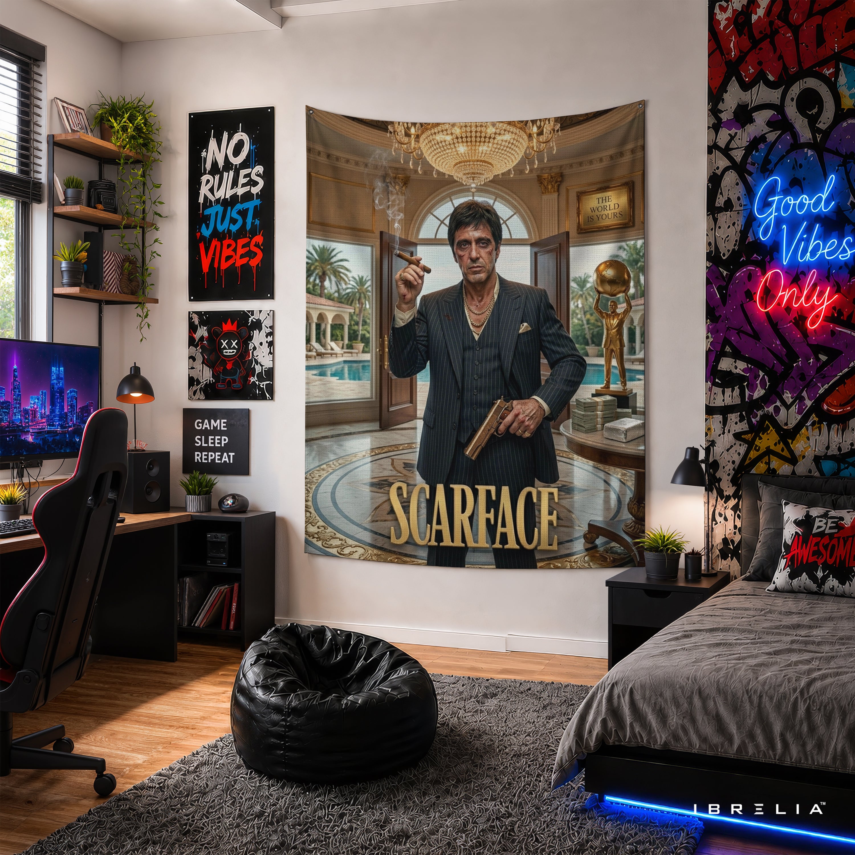 Scarface "The World Is Yours" Mansion Wall Tapestry | Luxury Tony Montana Movie Wall Hanging Pakistan