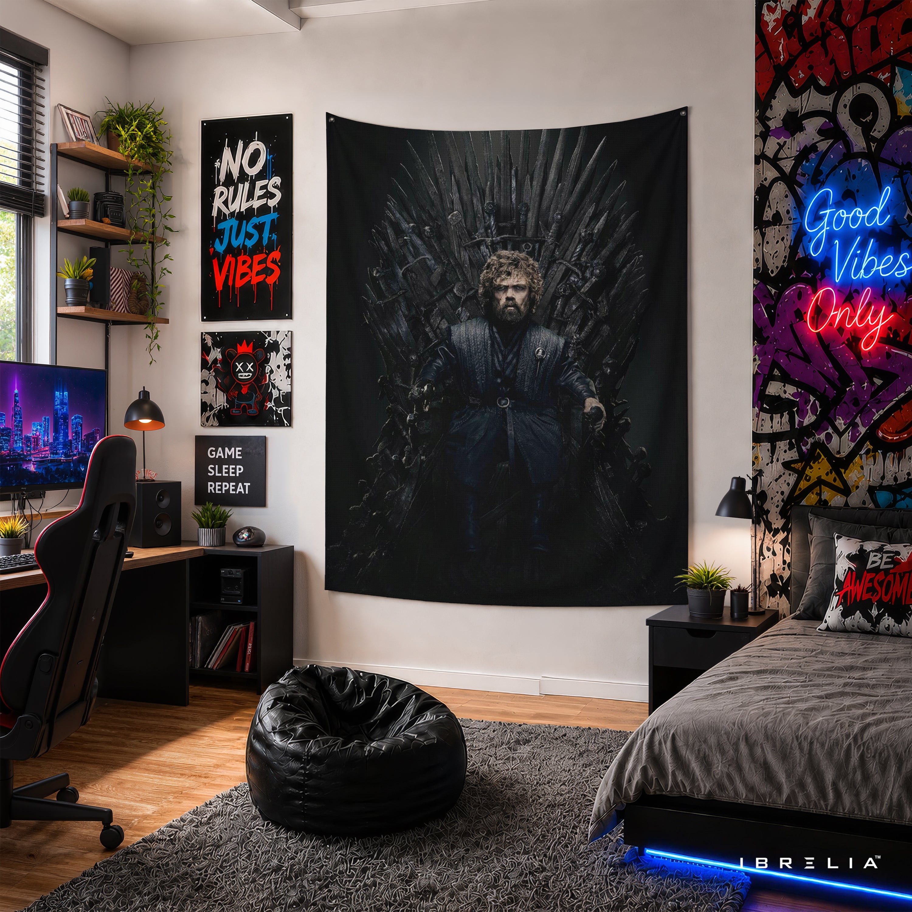 Tyrion Lannister Iron Throne Game of Thrones Wall Tapestry | Premium Heavyweight Jute Fabric Wall Hanging