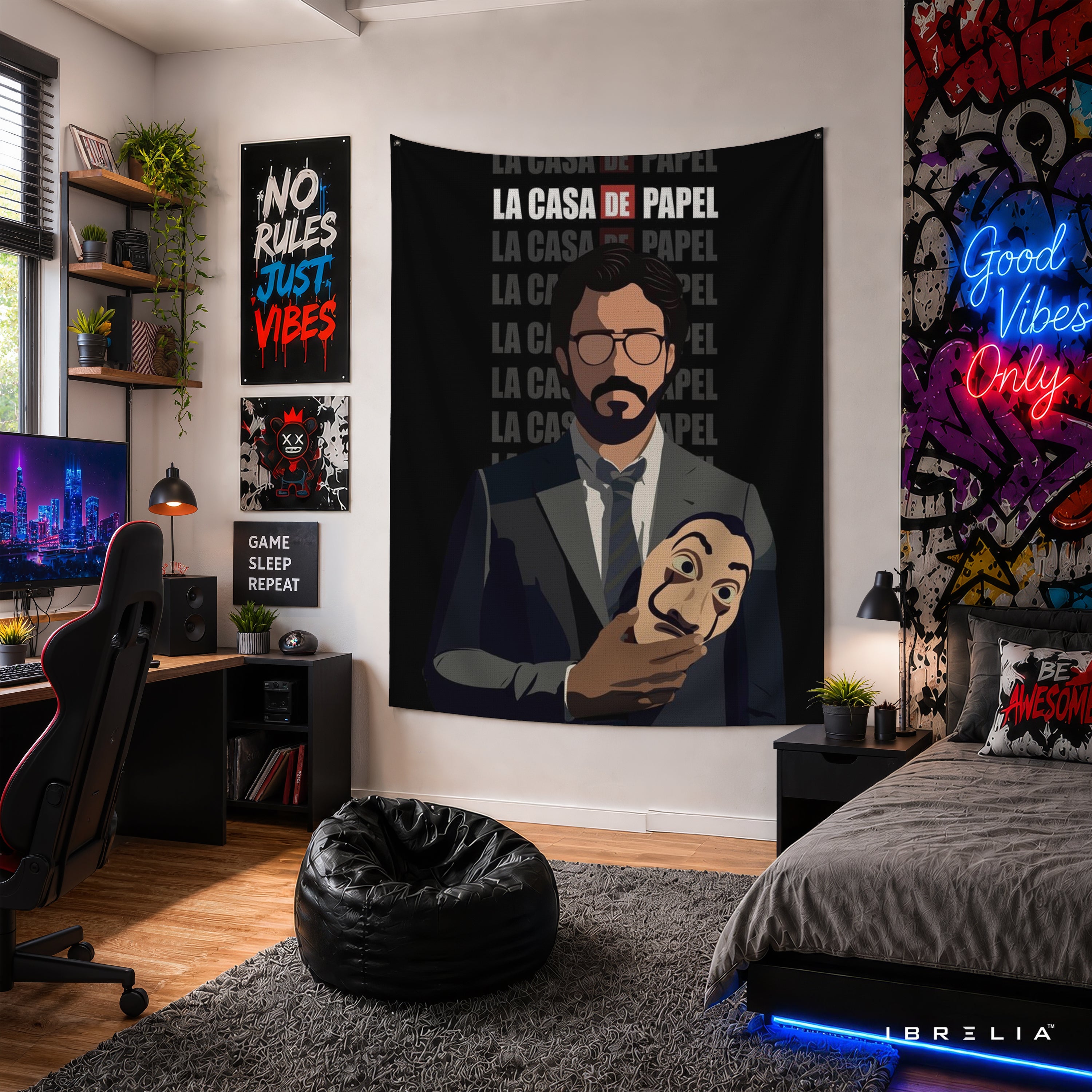 The Professor & Salvador Dalí Mask Wall Tapestry | Premium Heavyweight Jute Fabric Wall Hanging
