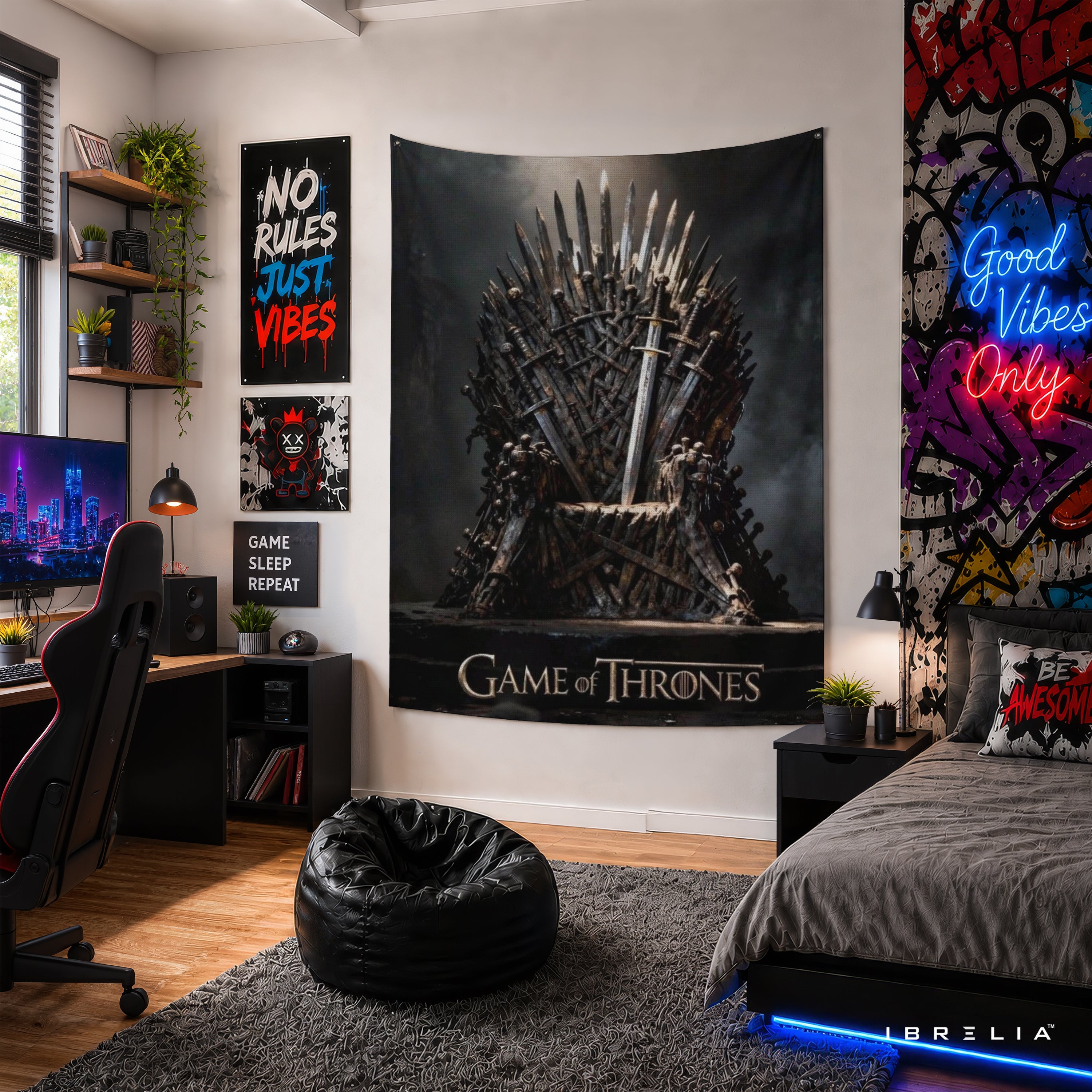 Iron Throne Game of Thrones Wall Tapestry | Premium Heavyweight Jute Fabric Wall Hanging