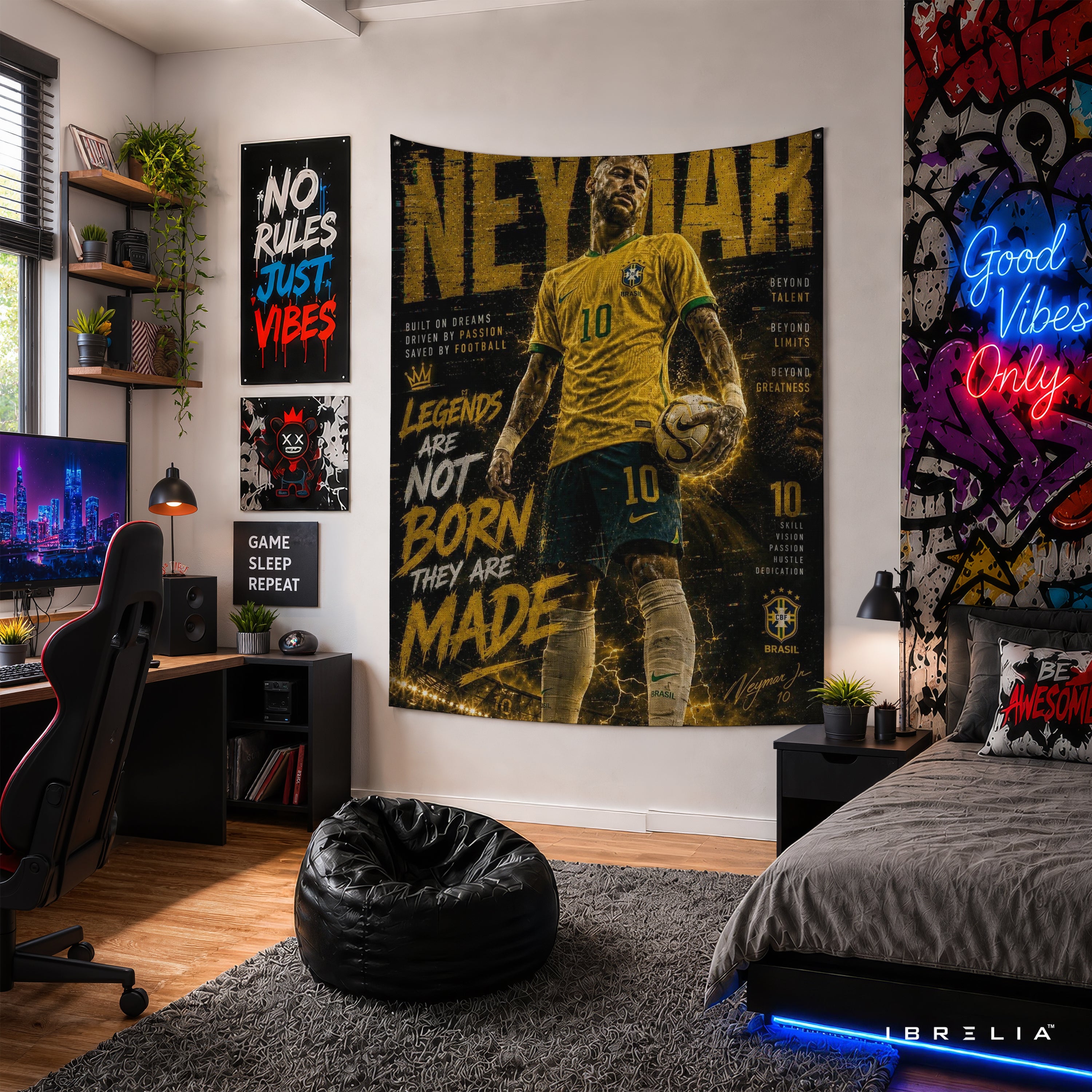 Neymar Legends Are Made Wall Tapestry | Premium Heavyweight Jute Fabric Wall Hanging