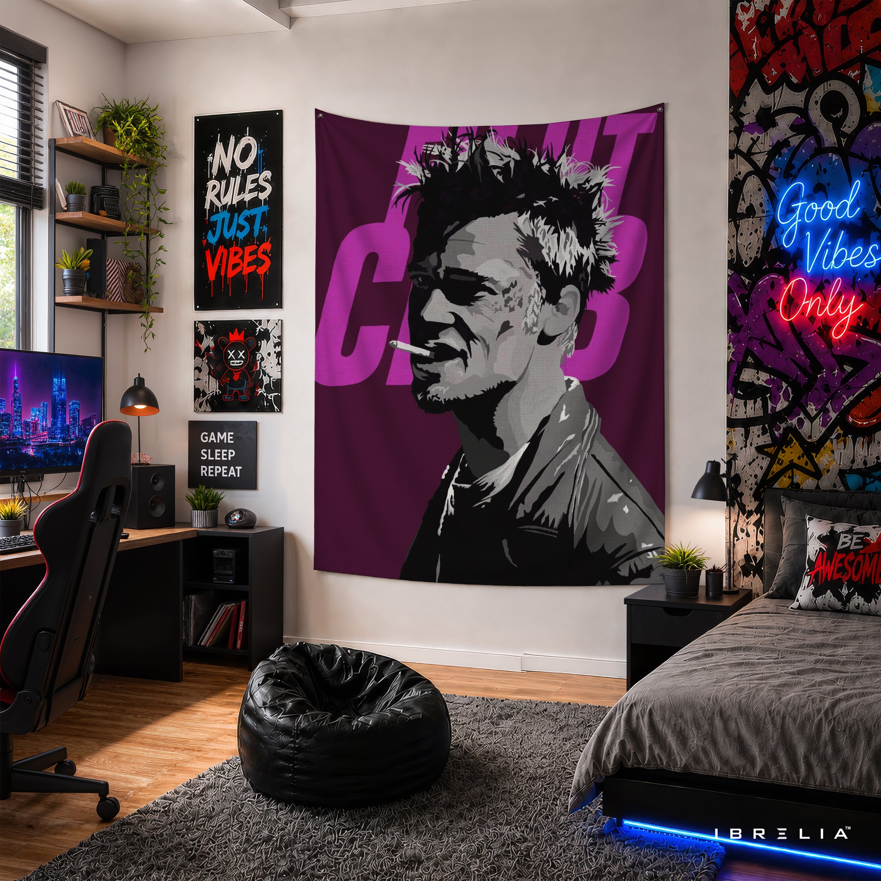 Fight Club Tyler Durden Purple Pop Art Wall Tapestry – Cult Classic Movie Wall Hanging