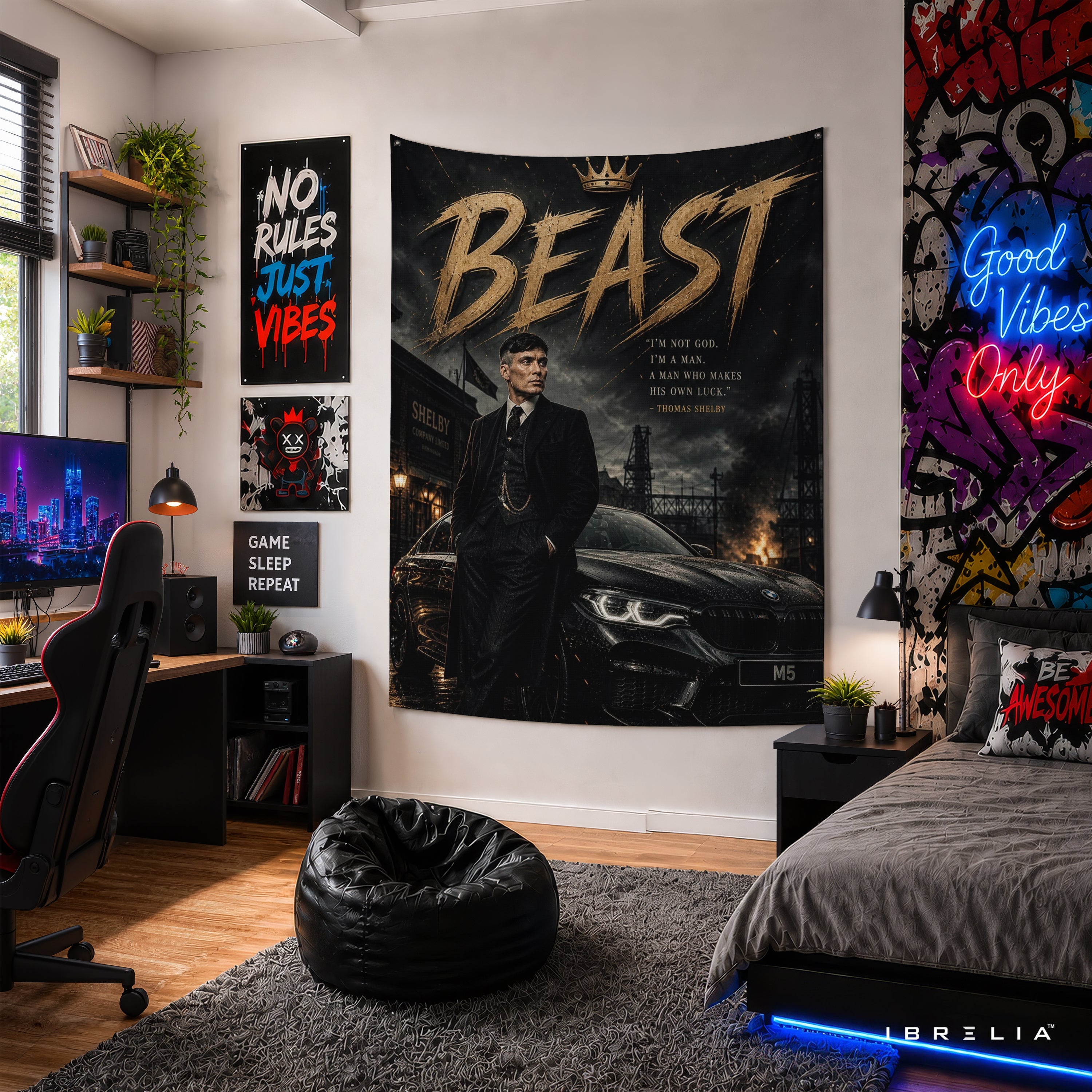 Thomas Shelby Beast Wall Tapestry | Premium Heavyweight Jute Fabric Wall Hanging