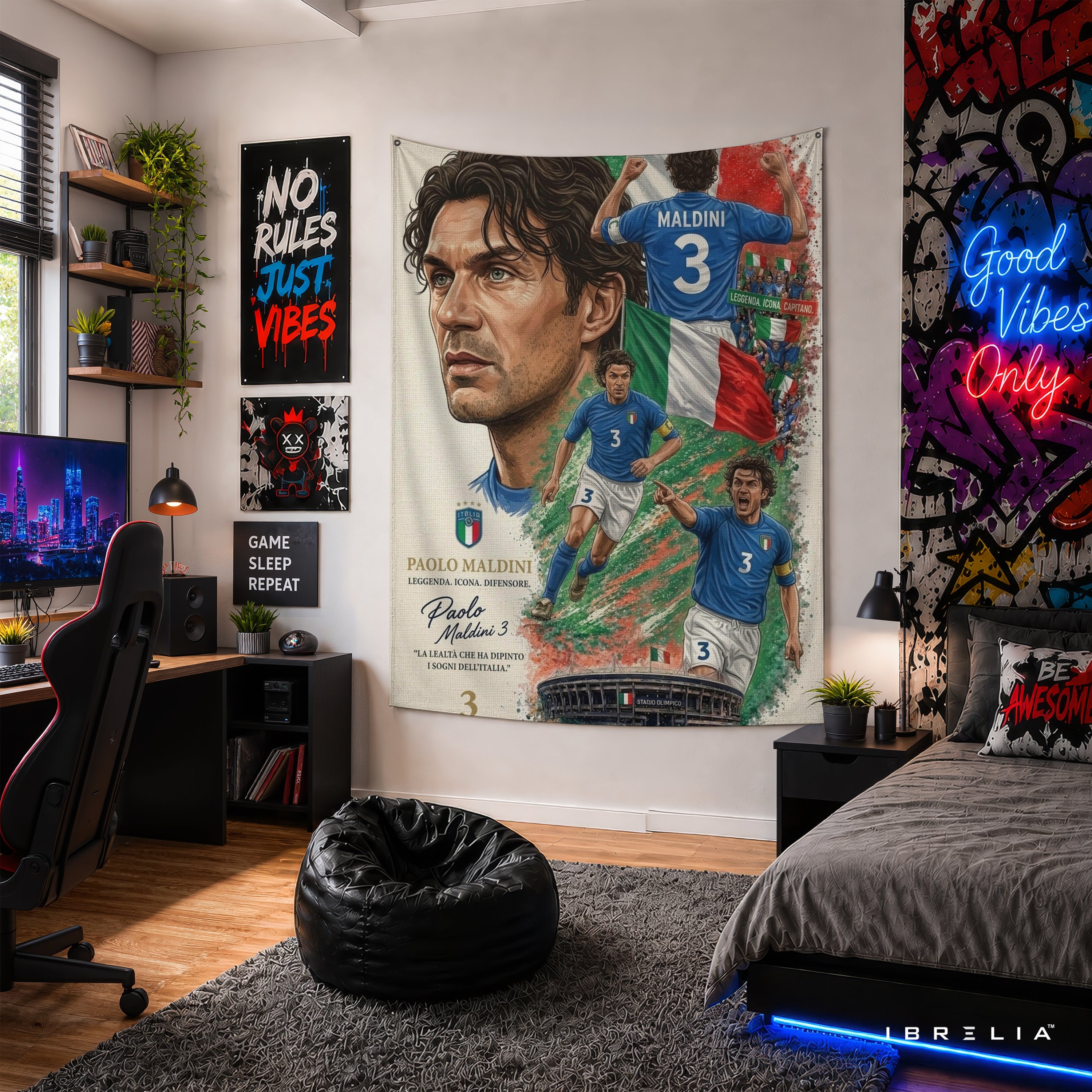 Paolo Maldini Italy Legend Wall Tapestry | Premium Heavyweight Jute Fabric Wall Hanging