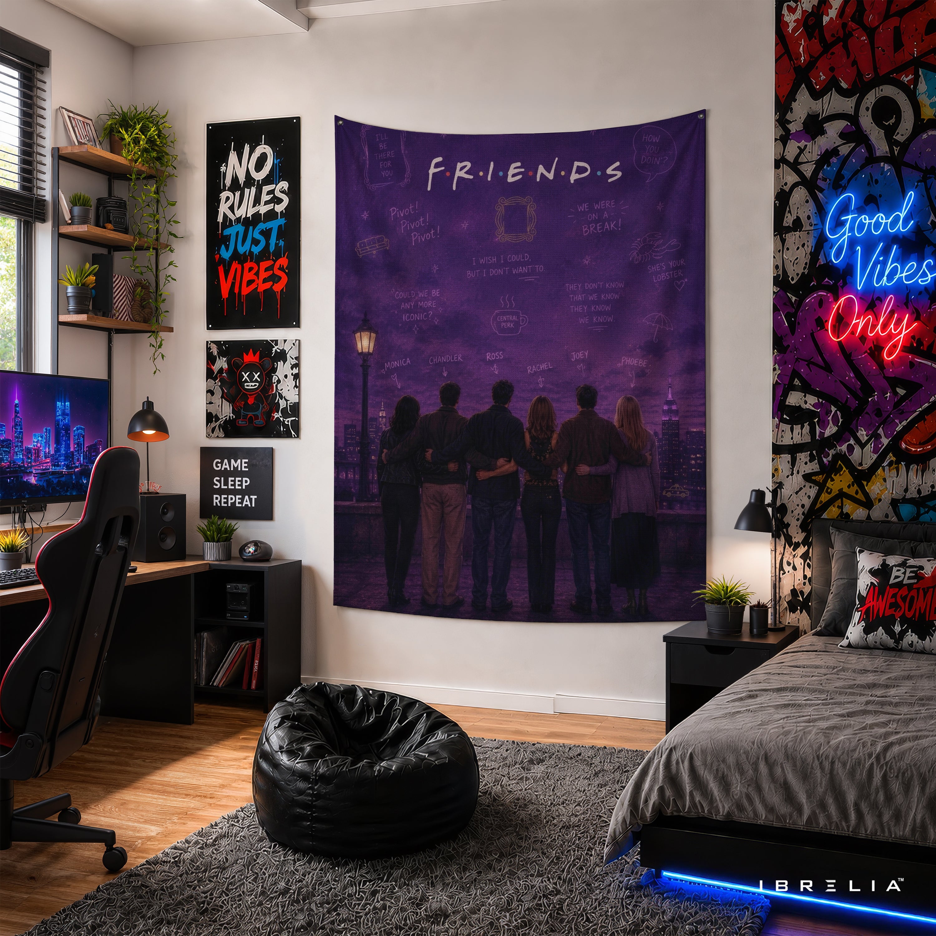 Friends TV Show Skyline Wall Tapestry – Purple Friends Forever Wall Hanging