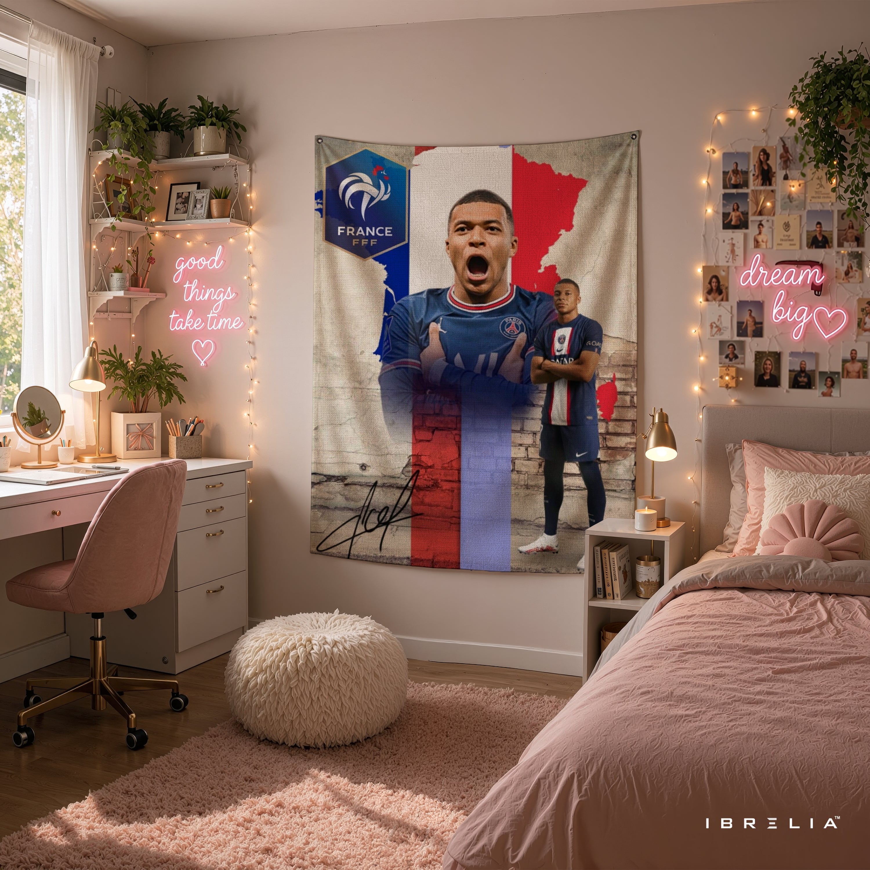 Kylian Mbappé France Champions Wall Tapestry | Premium Heavyweight Jute Fabric Wall Hanging
