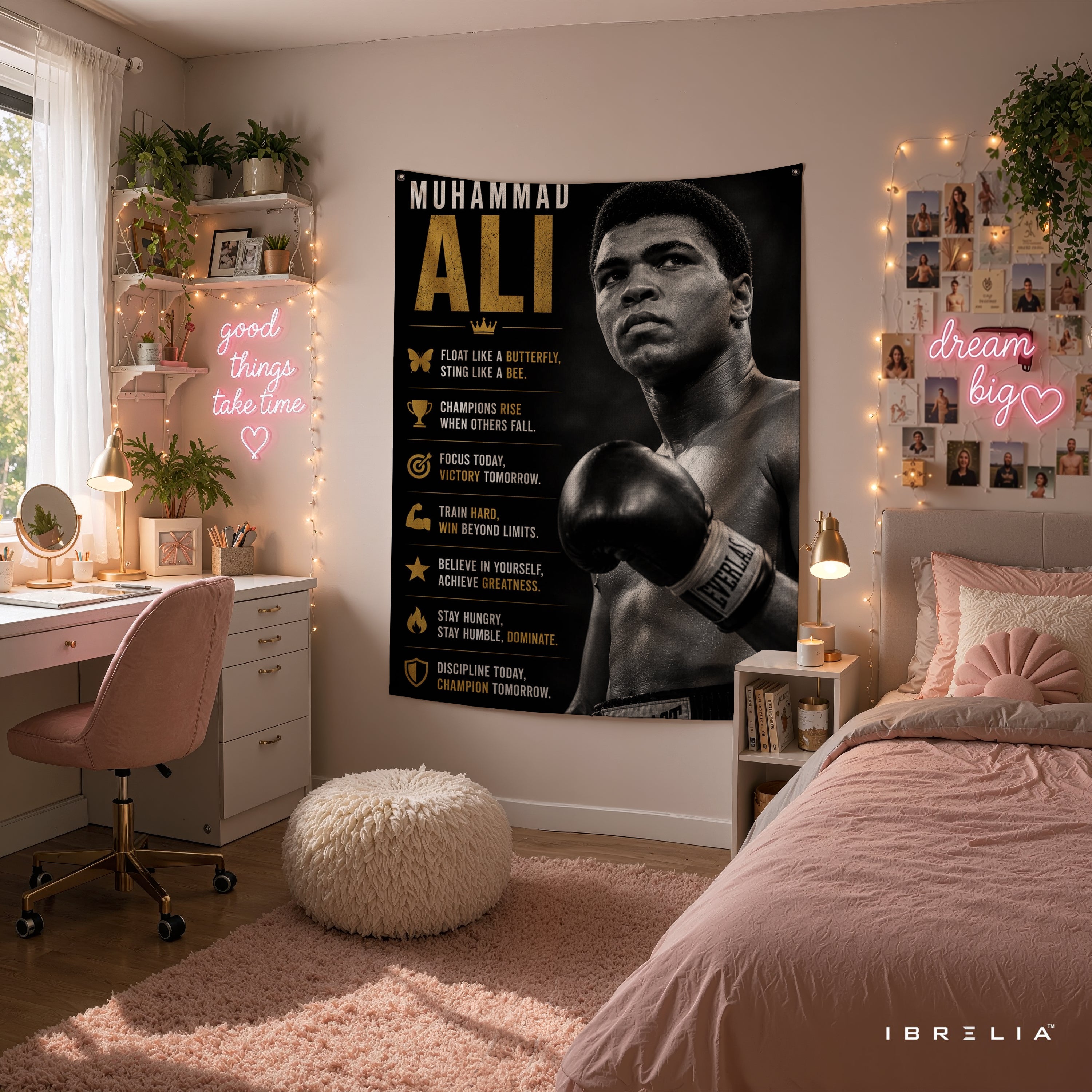Muhammad Ali Motivational Quote Wall Tapestry | Premium Heavyweight Jute Fabric Wall Hanging