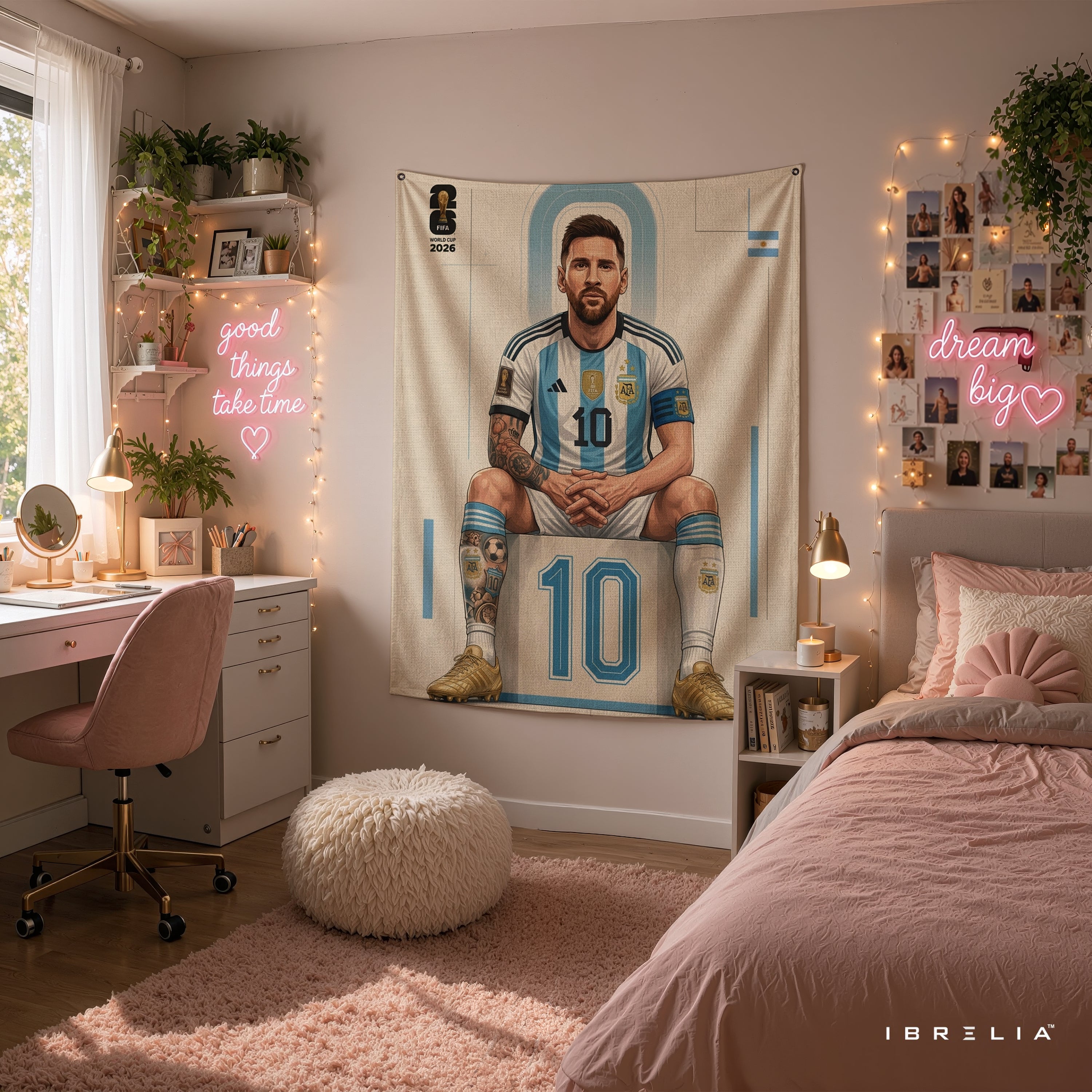 Lionel Messi Argentina 2026 Wall Tapestry | Premium Heavyweight Jute Fabric Wall Hanging
