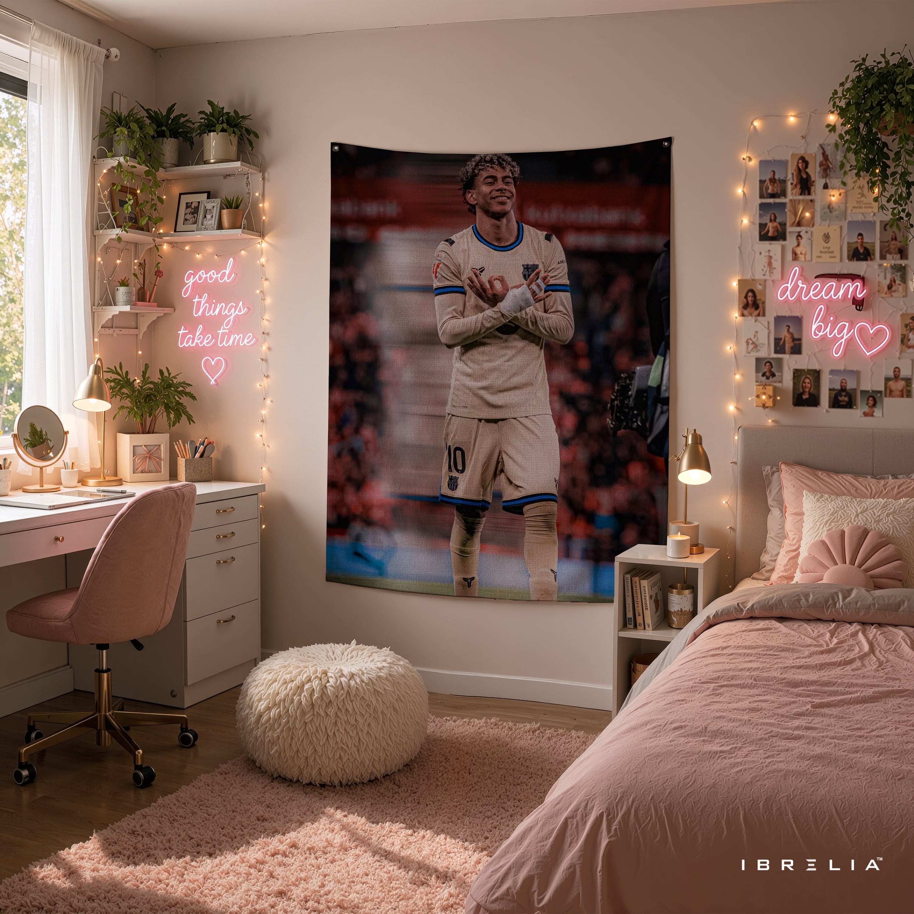 Lamine Yamal Signature Celebration Wall Tapestry | Premium Heavyweight Jute Fabric Wall Hanging