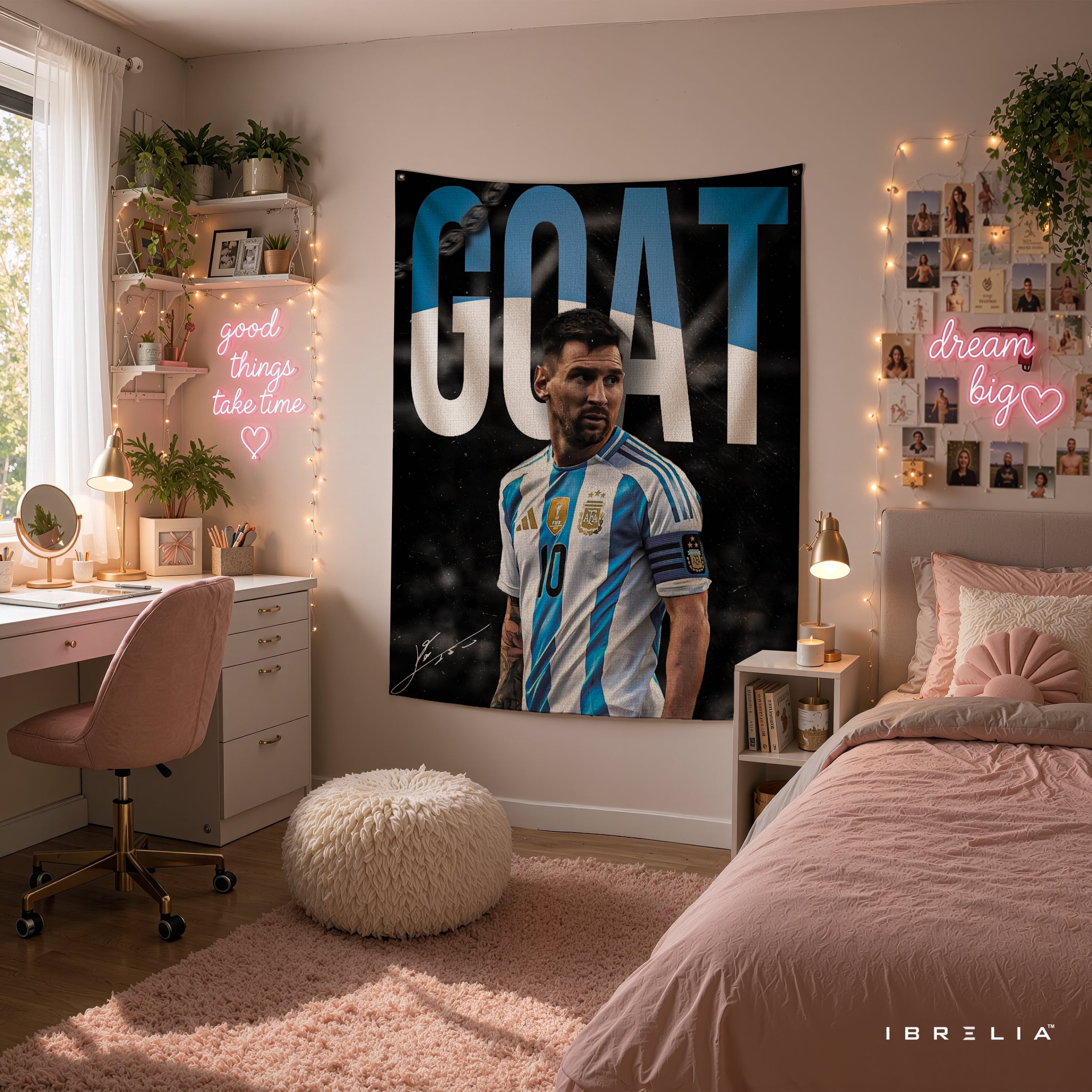 Lionel Messi GOAT Argentina Wall Tapestry | Premium Heavyweight Jute Fabric Wall Hanging