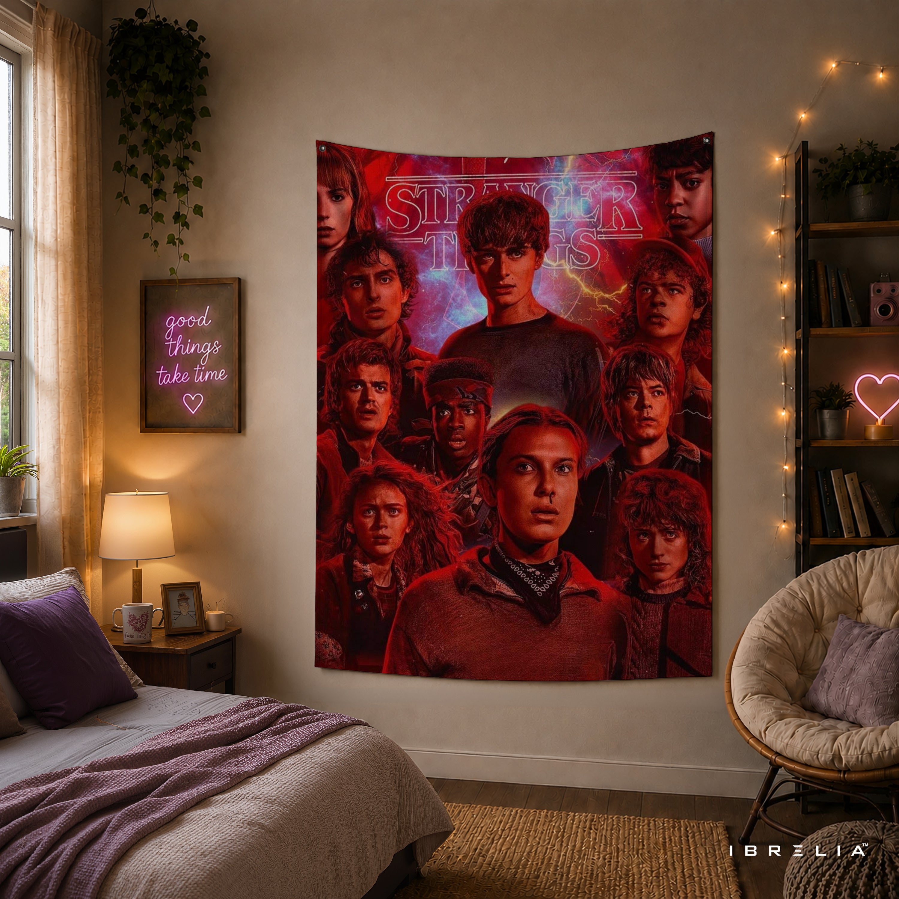 Stranger Things Character Collage Wall Tapestry – Retro Netflix Series Wall Hanging