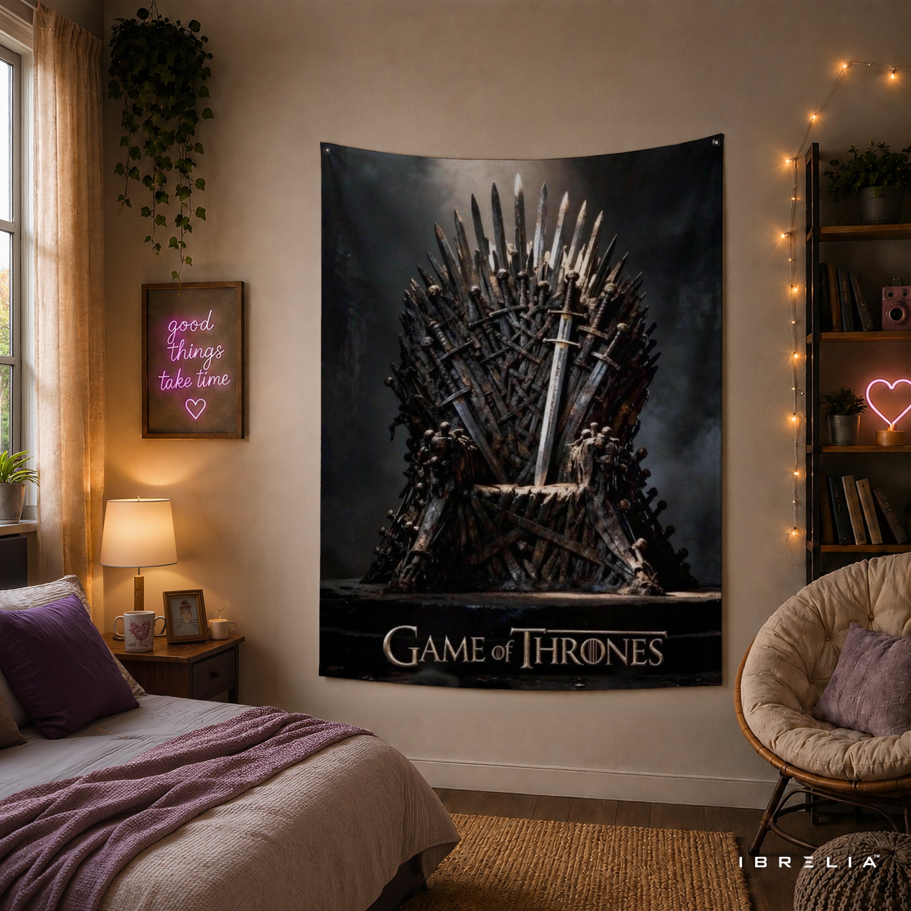 Iron Throne Game of Thrones Wall Tapestry | Premium Heavyweight Jute Fabric Wall Hanging