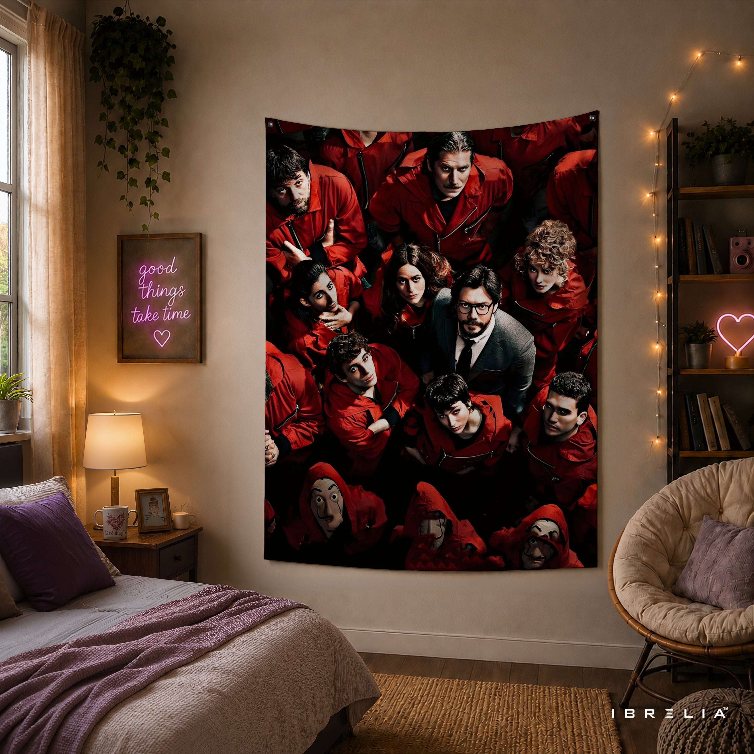 Money Heist Team Portrait Wall Tapestry | Premium Heavyweight Jute Fabric Wall Hanging