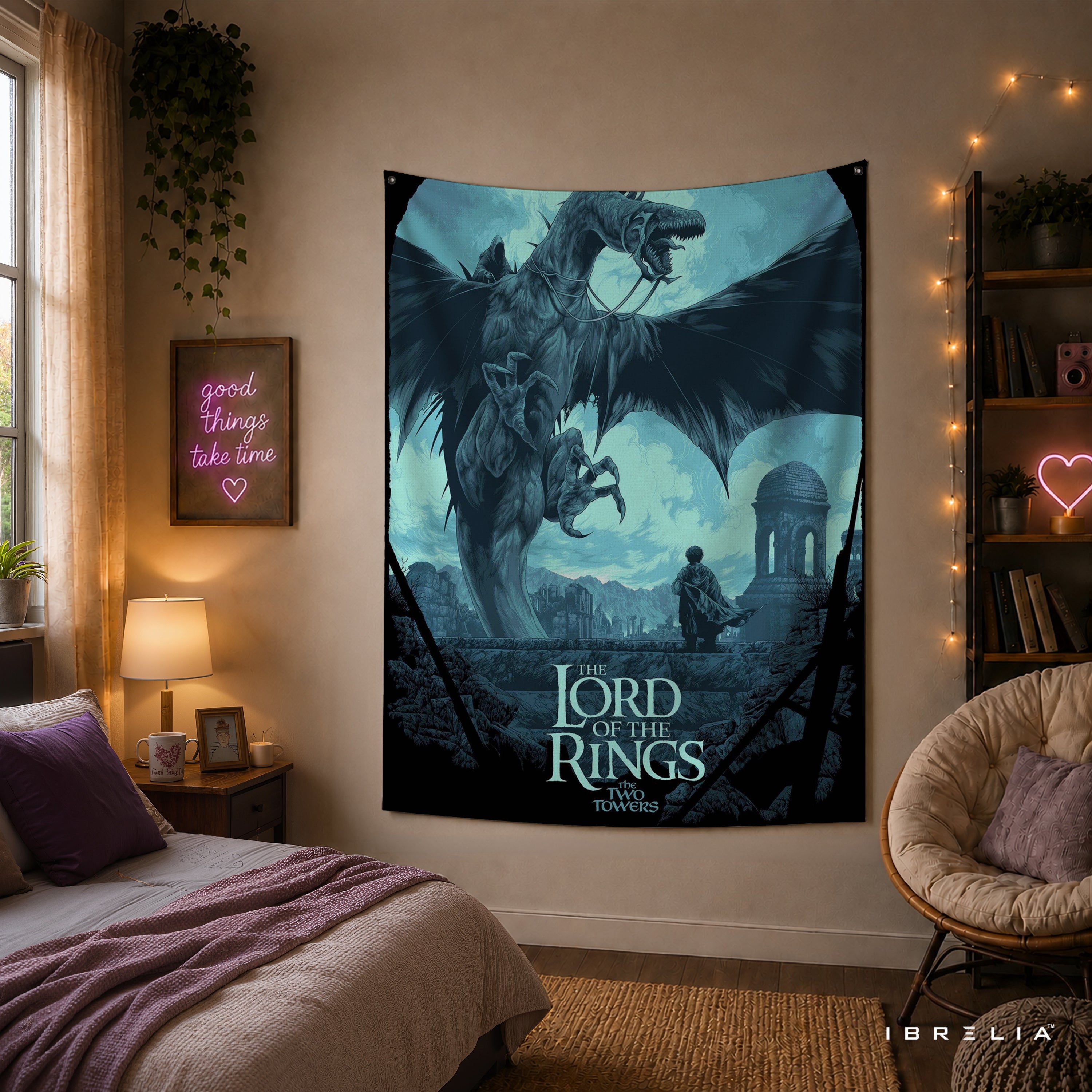 The Lord of the Rings Fell Beast & Nazgûl Wall Tapestry – The Two Towers Fantasy Wall Hanging