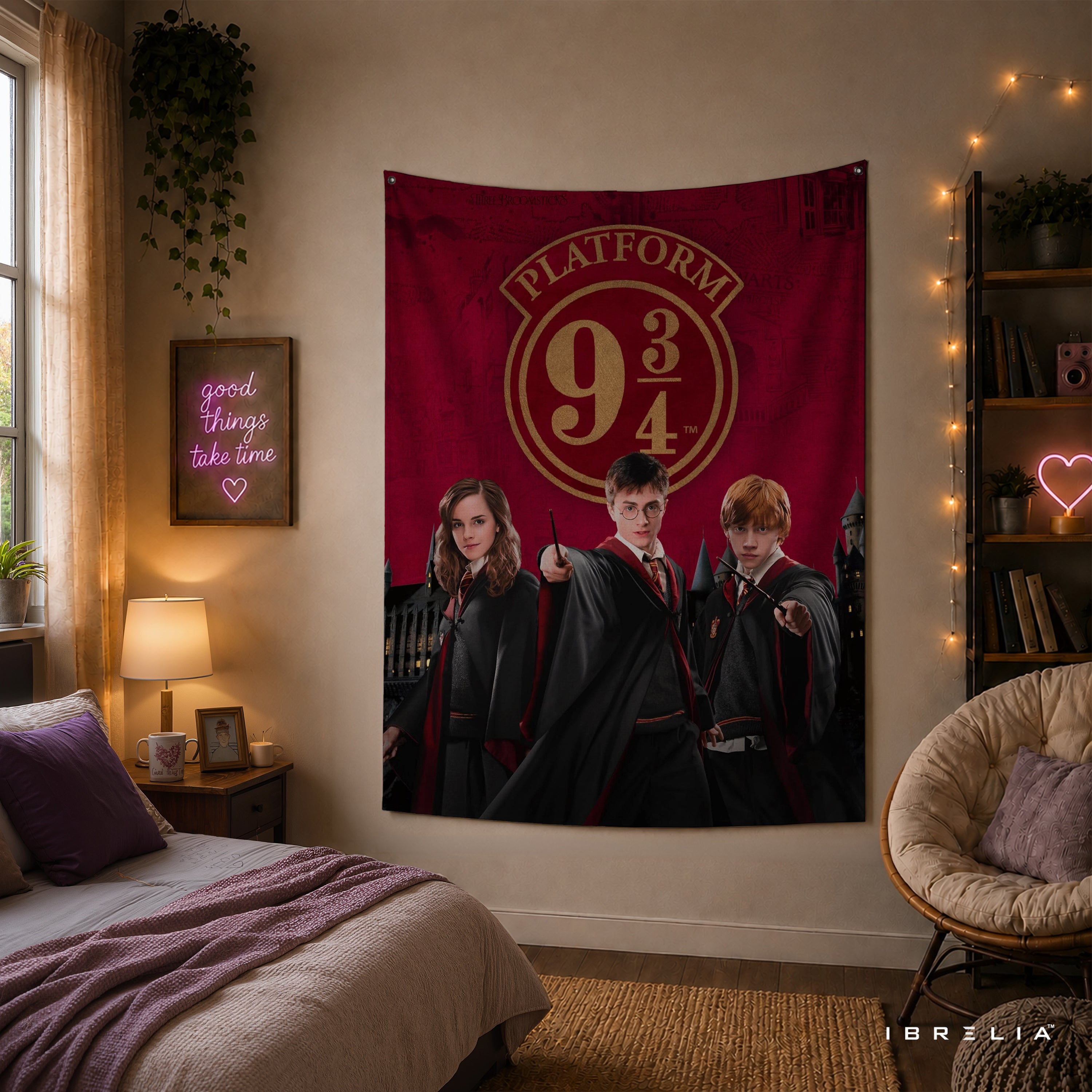 Harry Potter Platform 9¾ Golden Trio Wall Tapestry – Premium Fantasy Wall Hanging & Home Decor in Pakistan