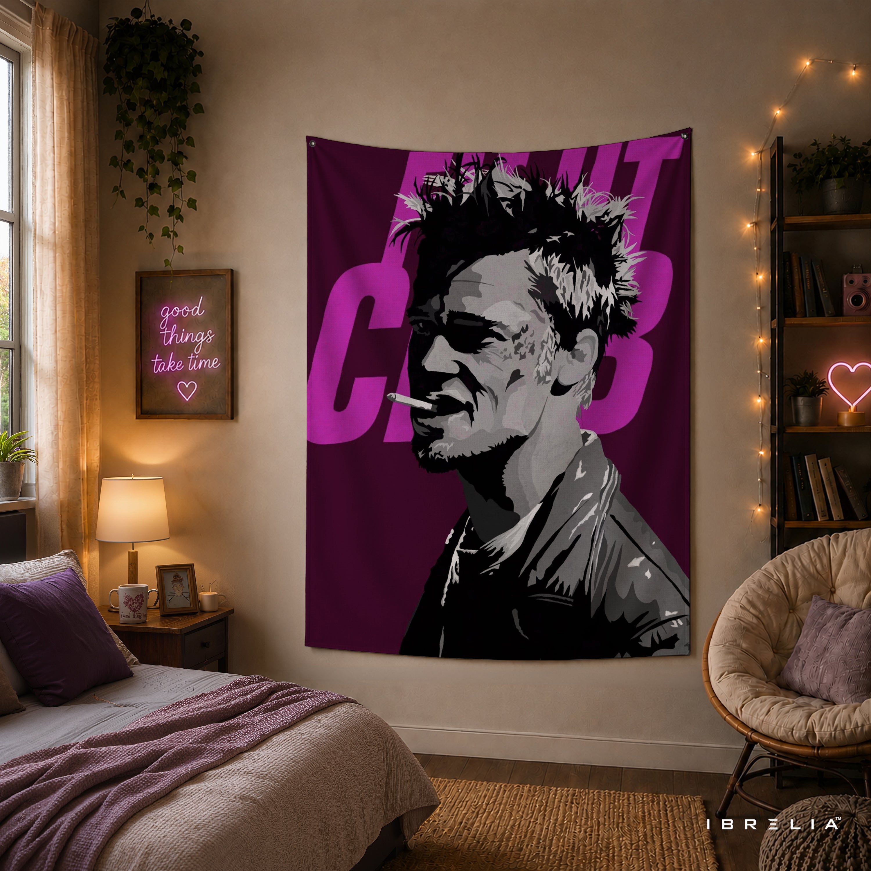 Fight Club Tyler Durden Purple Pop Art Wall Tapestry – Cult Classic Movie Wall Hanging