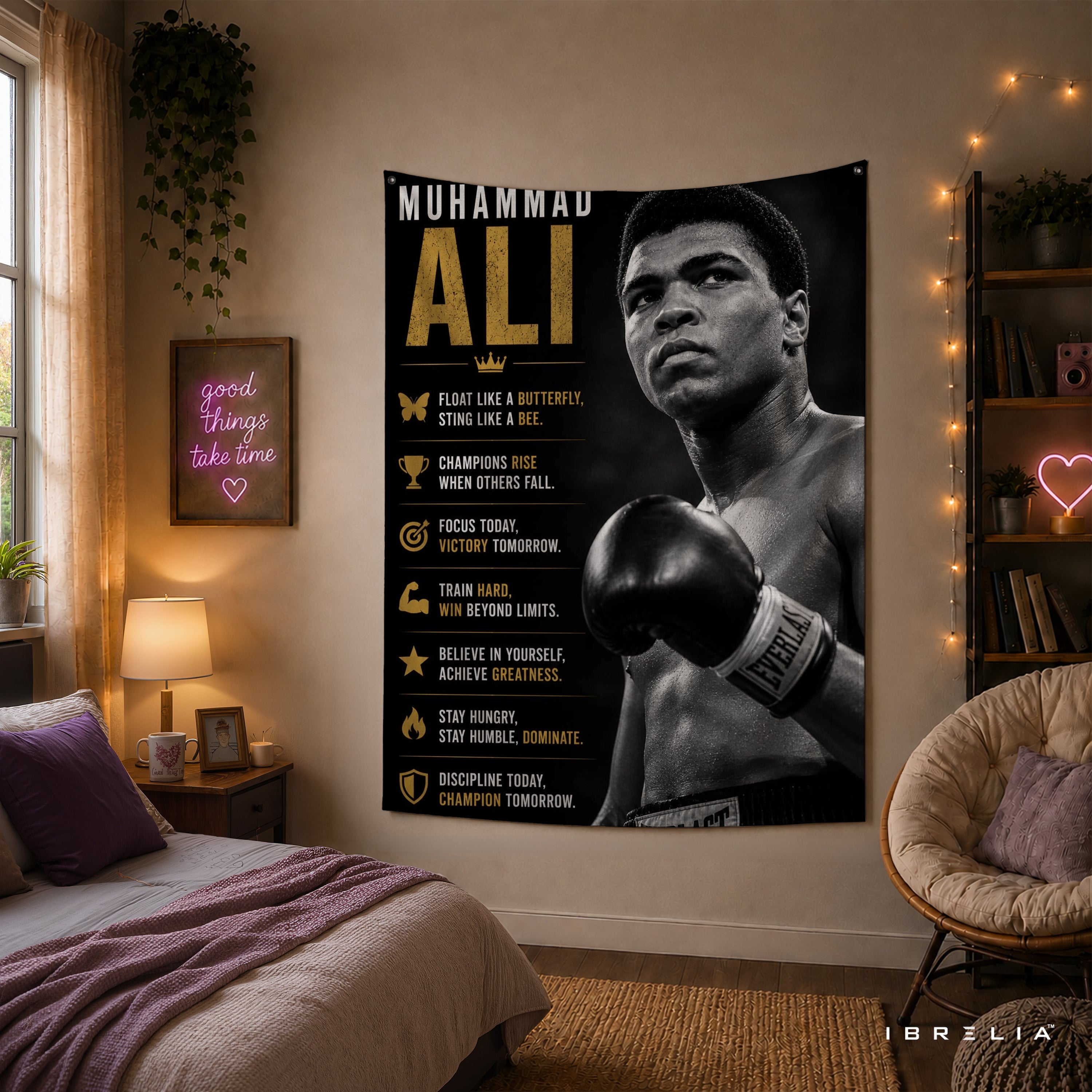 Muhammad Ali Motivational Quote Wall Tapestry | Premium Heavyweight Jute Fabric Wall Hanging