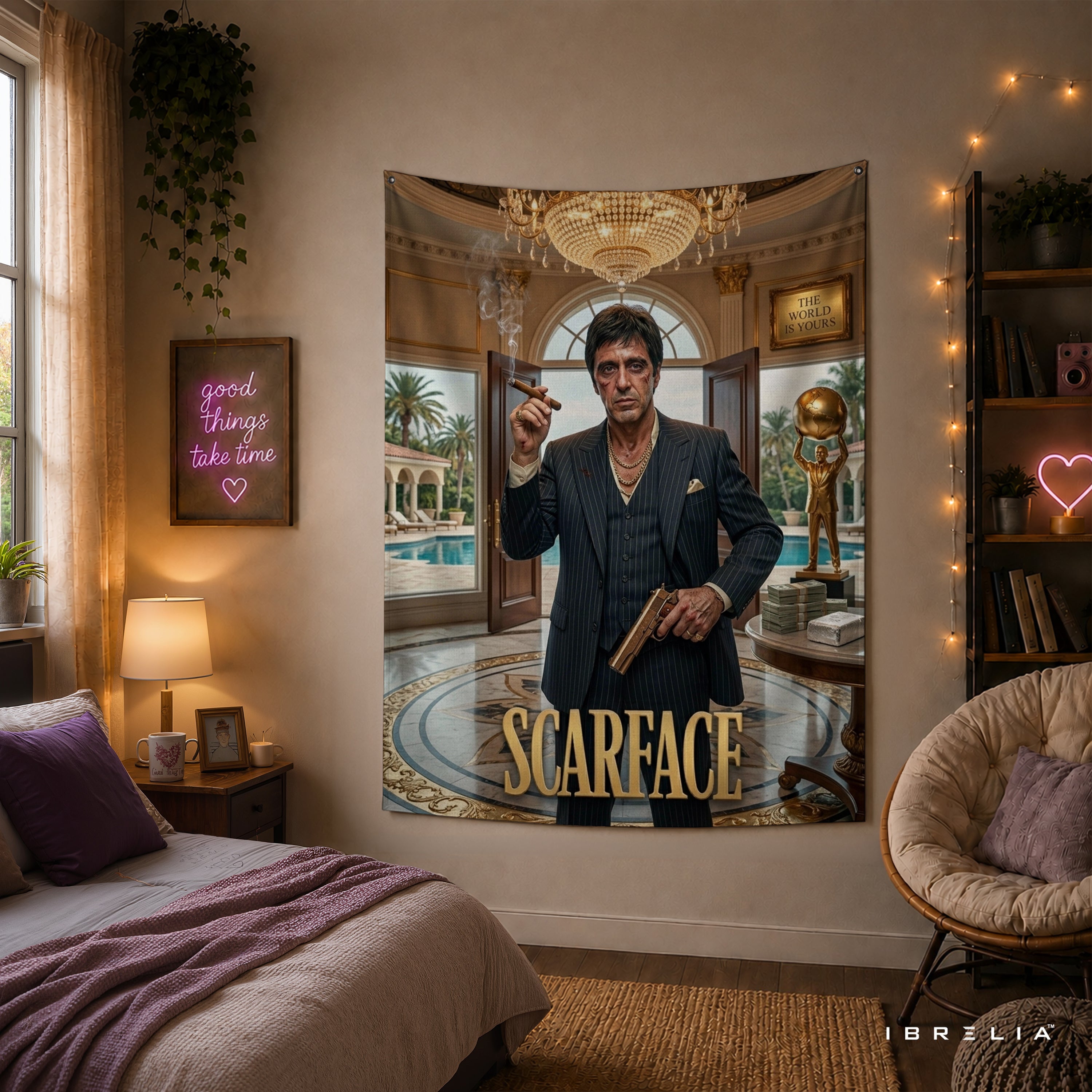 Scarface "The World Is Yours" Mansion Wall Tapestry | Luxury Tony Montana Movie Wall Hanging Pakistan