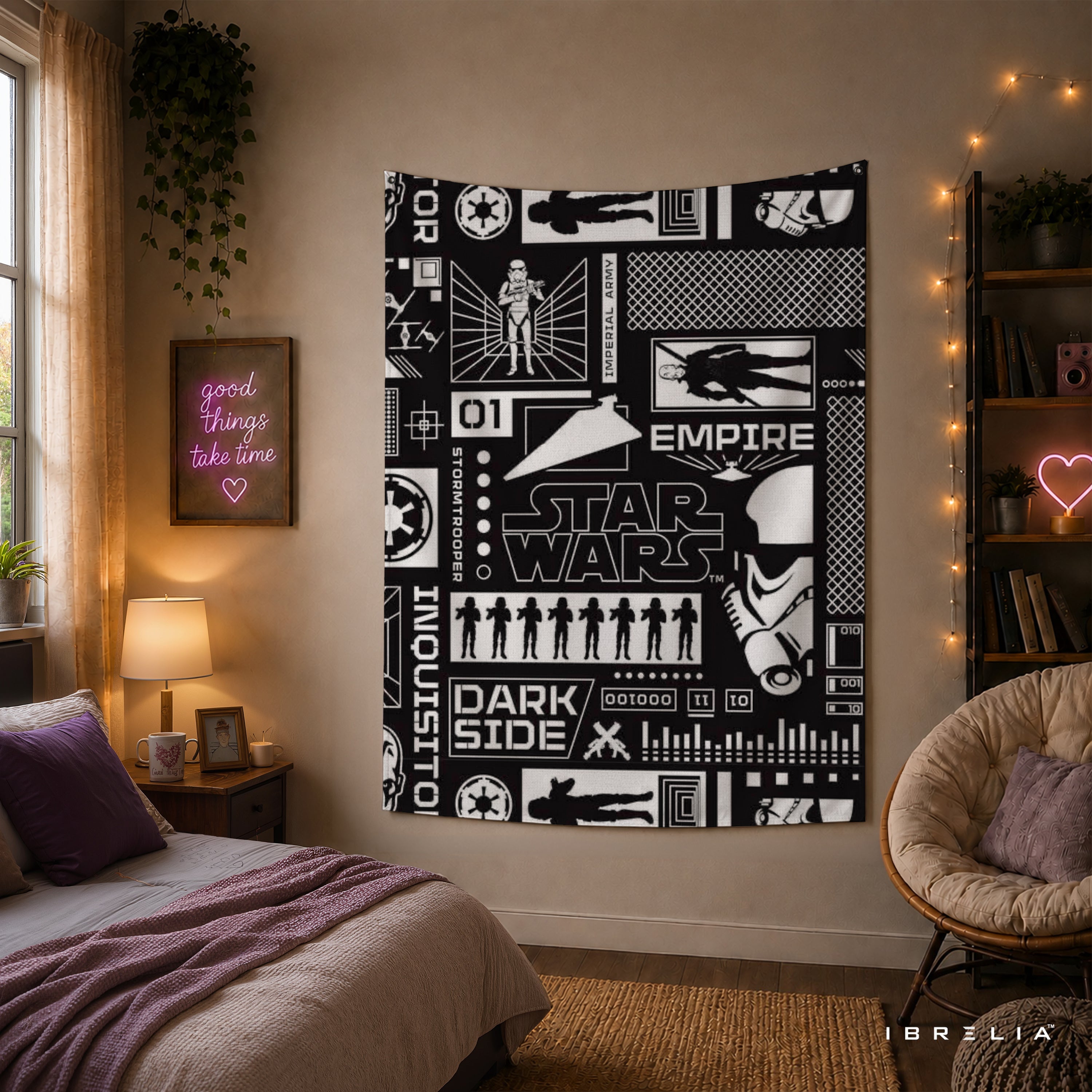 Star Wars Dark Side Typography Wall Tapestry – Empire Graphic Sci-Fi Wall Hanging
