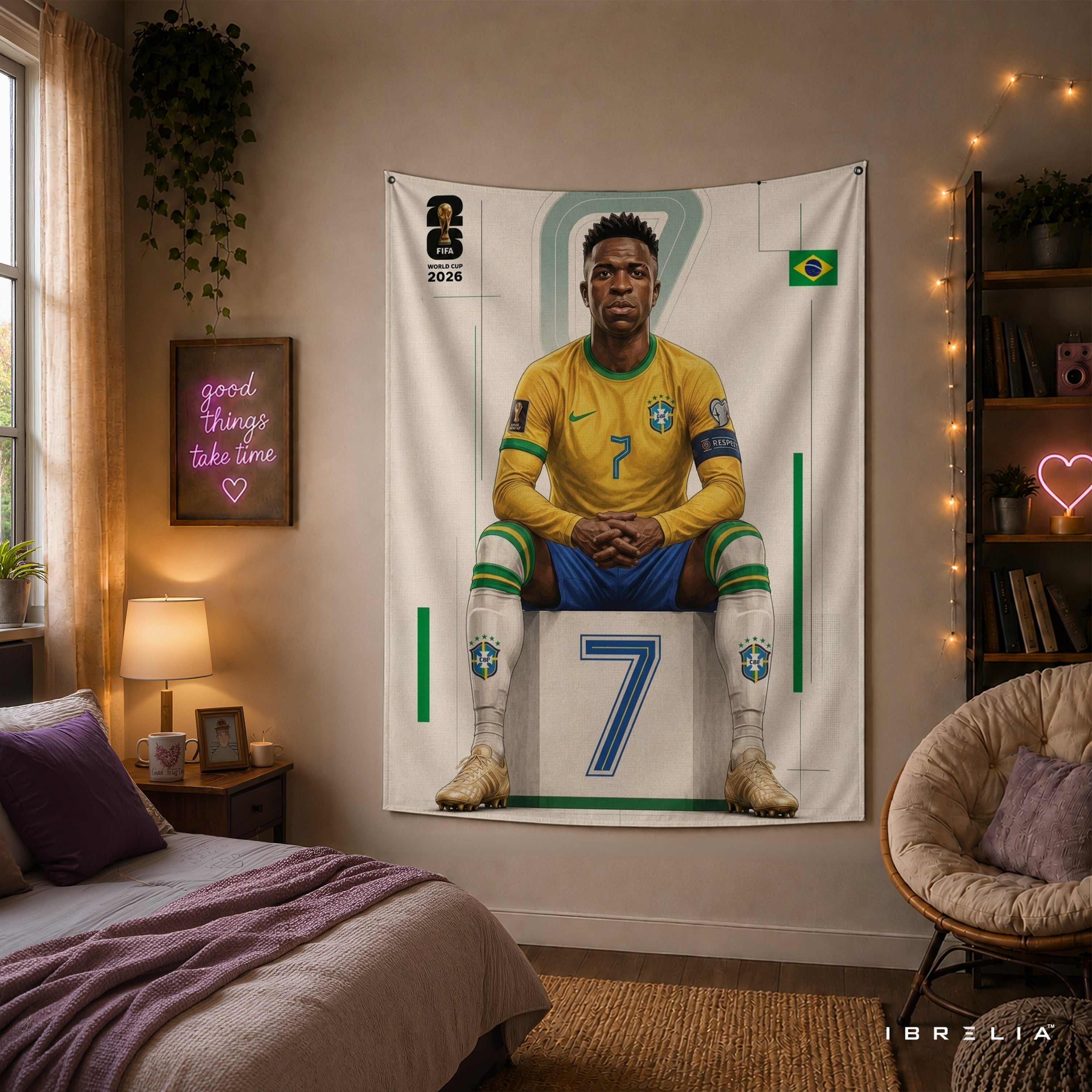 Vinícius Júnior Brazil 2026 Wall Tapestry | Premium Heavyweight Jute Fabric Wall Hanging