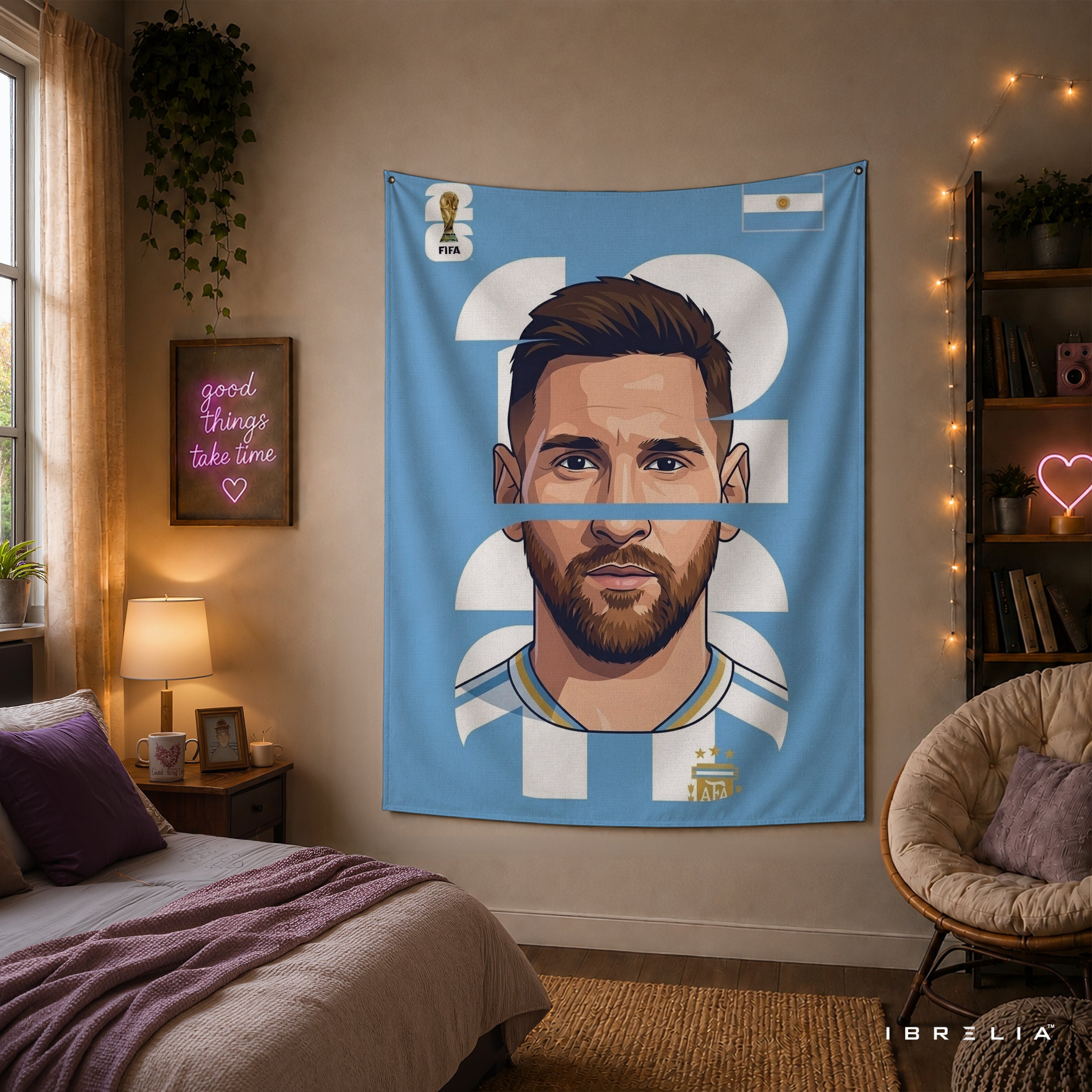 Lionel Messi Argentina Minimal Portrait Wall Tapestry | Premium Heavyweight Jute Fabric Wall Hanging