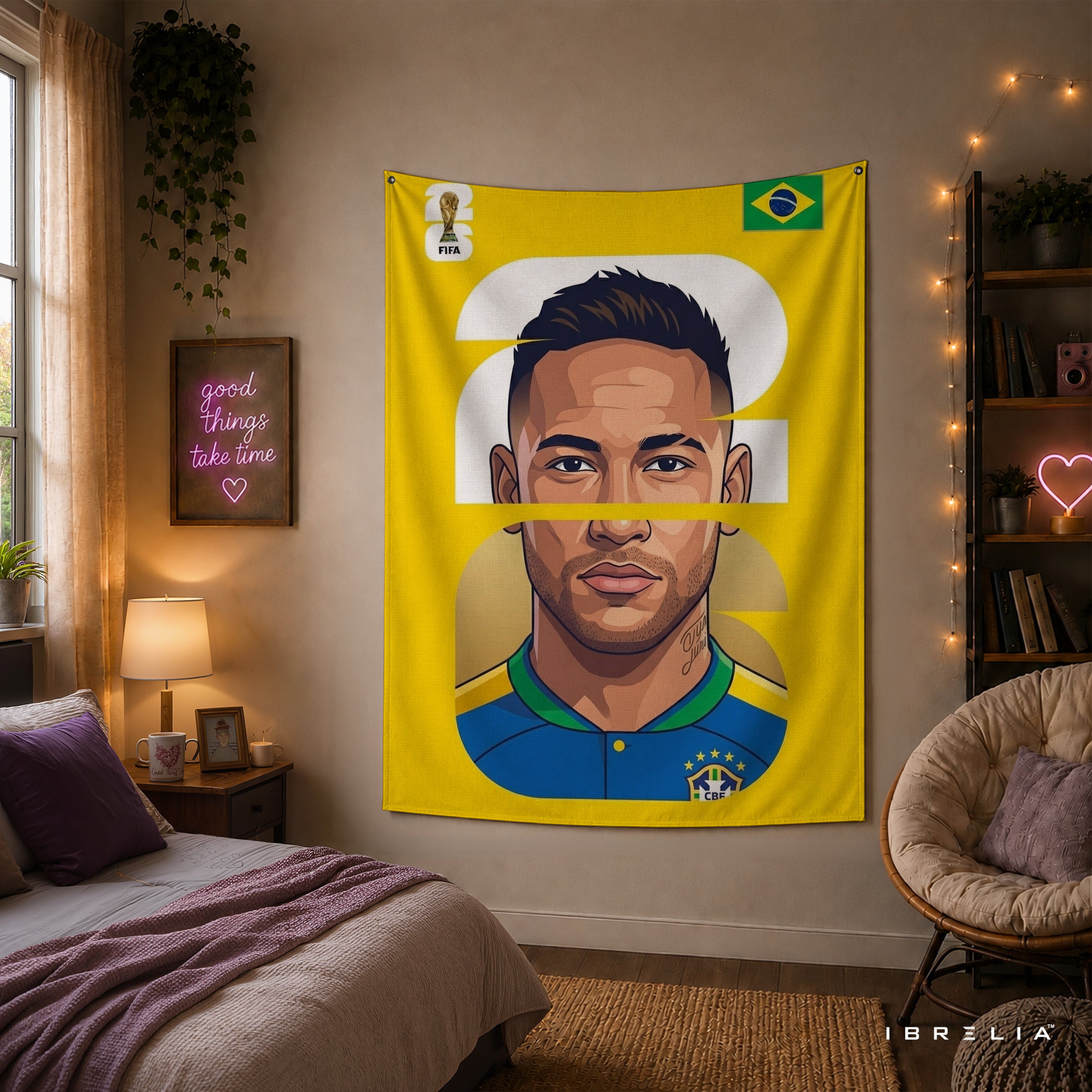 Neymar Jr Brazil Minimal Portrait Wall Tapestry | Premium Heavyweight Jute Fabric Wall Hanging