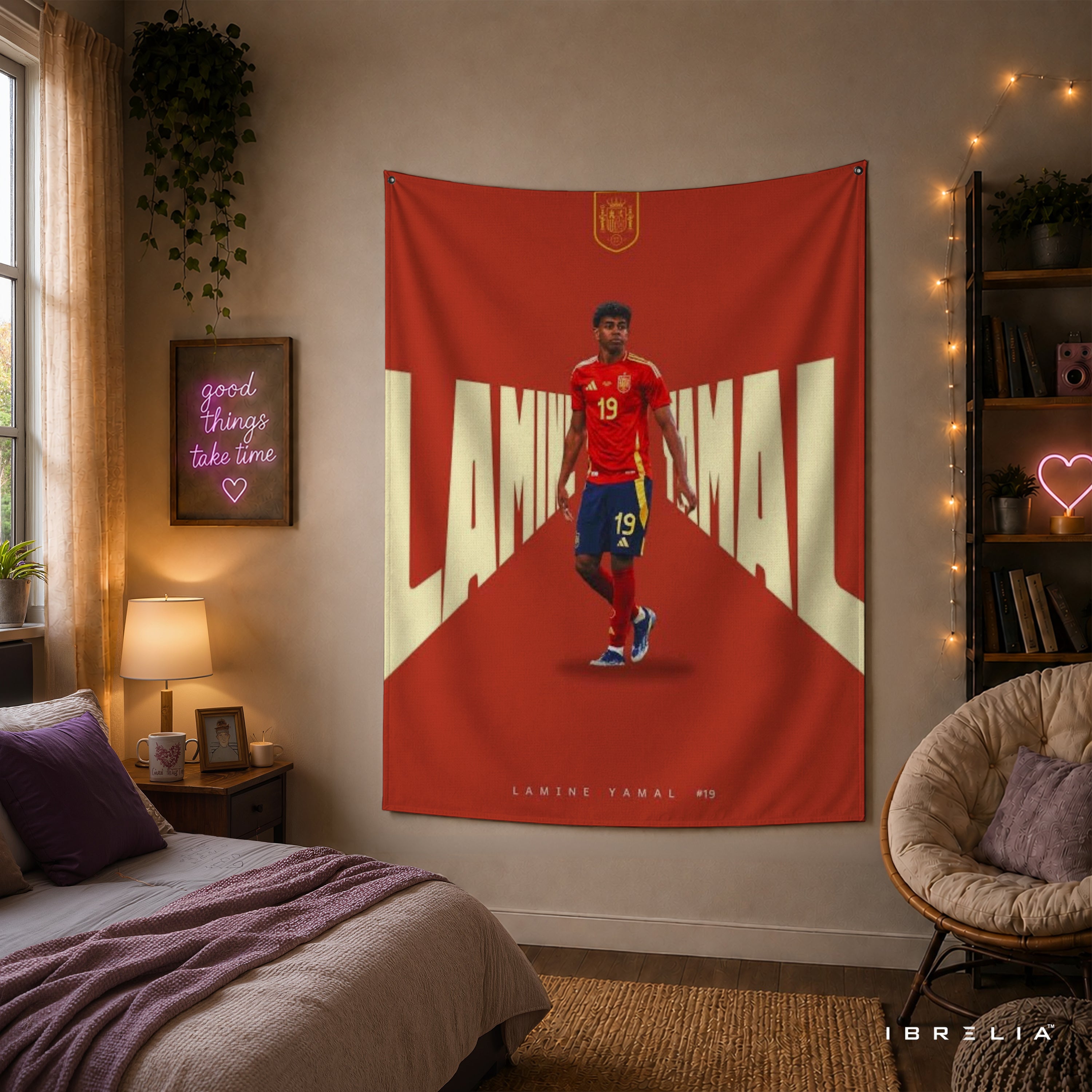 Lamine Yamal Spain Minimalist Typography Wall Tapestry | Premium Heavyweight Jute Fabric Wall Hanging