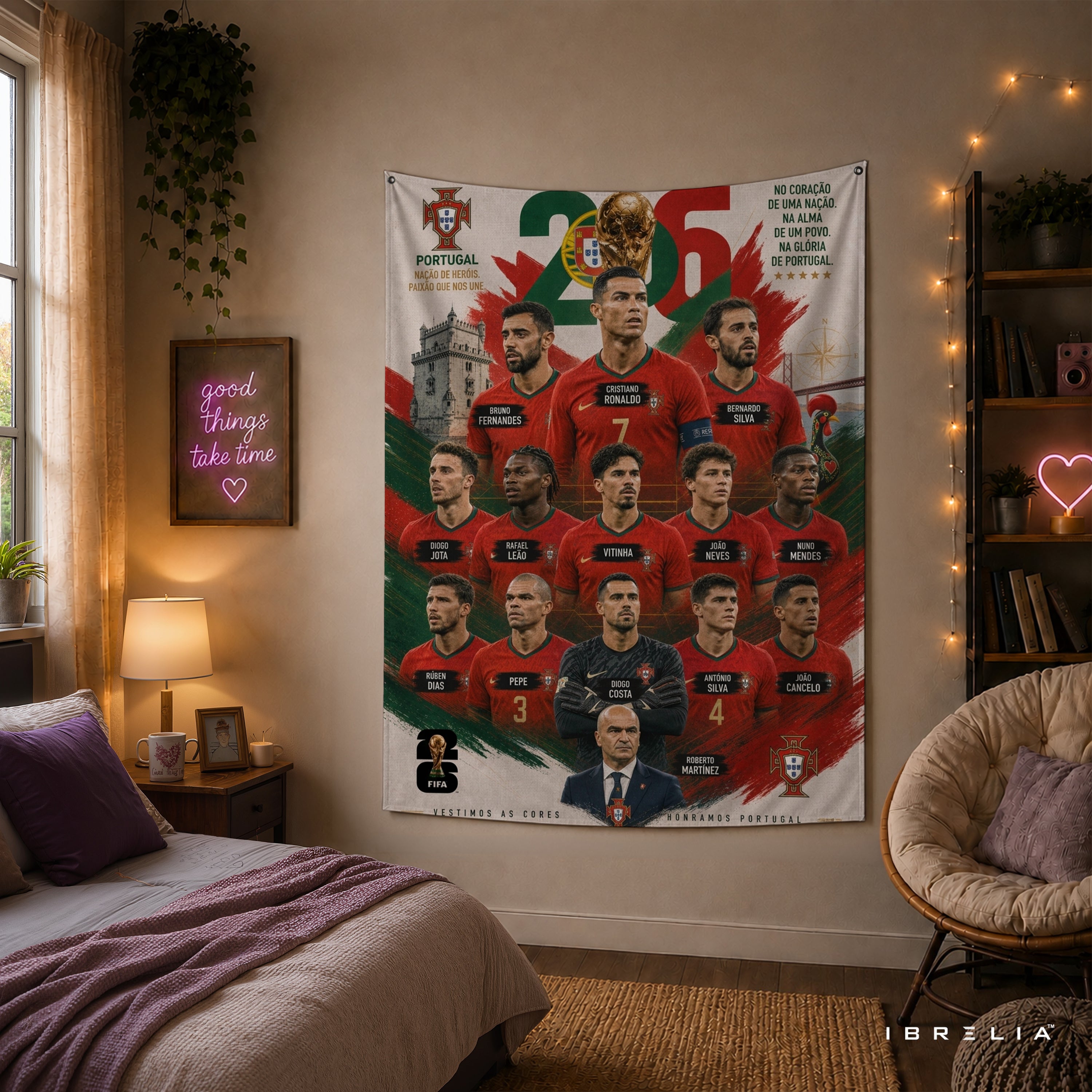 Portugal National Football Team Legends Wall Tapestry | Premium Heavyweight Jute Fabric Wall Hanging