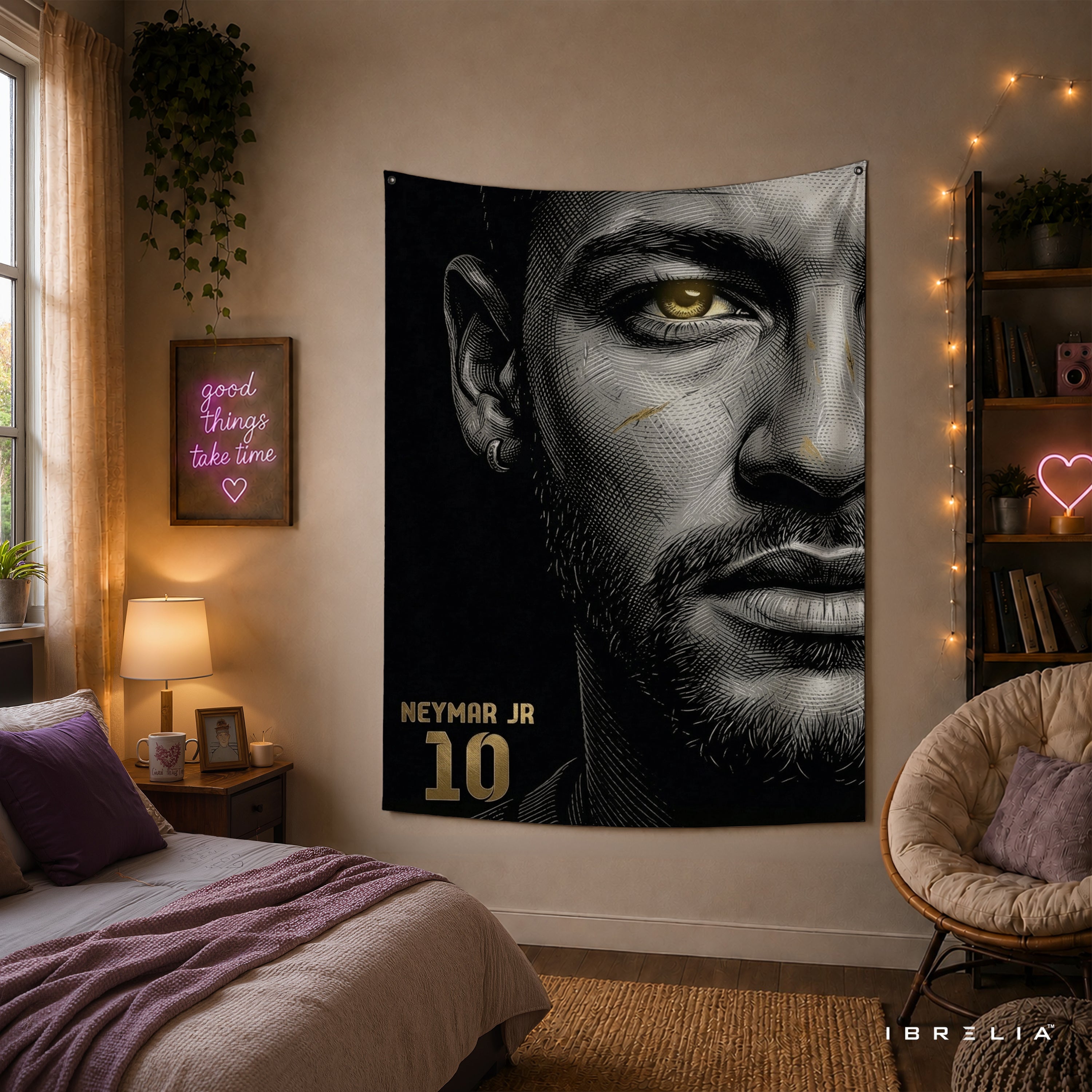Neymar Jr Minimalist Portrait Wall Tapestry | Premium Heavyweight Jute Fabric Wall Hanging