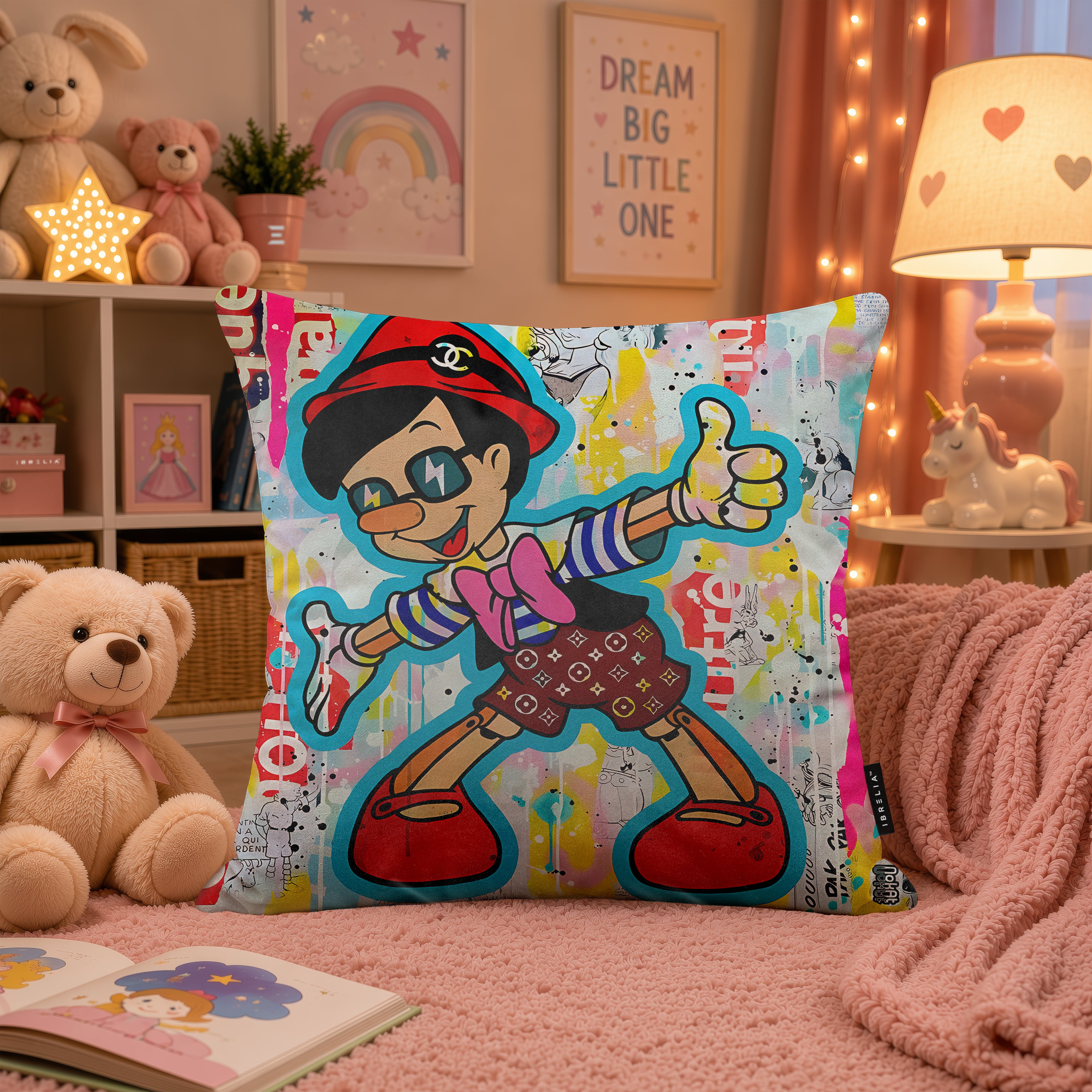 Pinocchio Pop Art Cushion | Premium Velvet Suede | Double-Sided Print