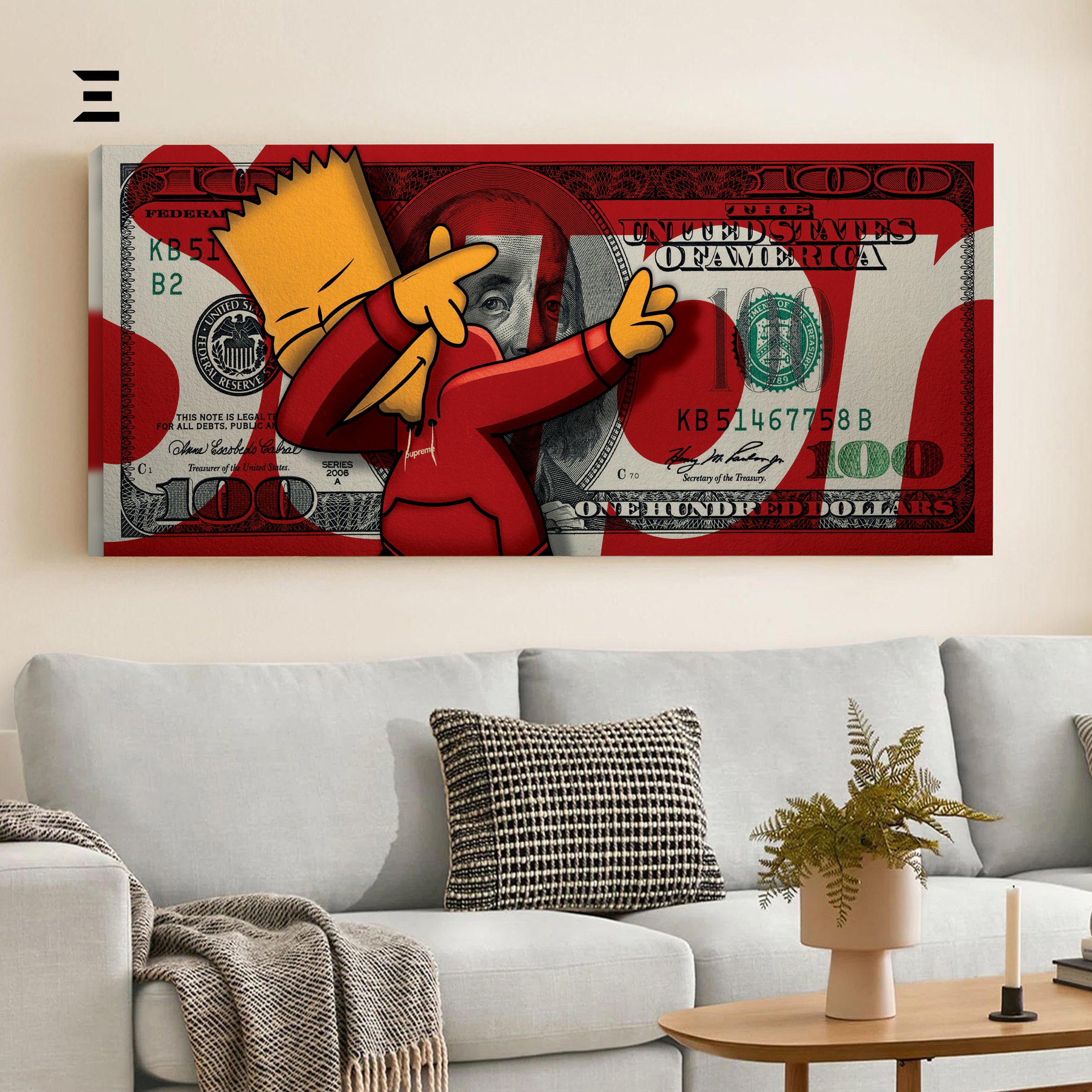 Ultra Wide Wall Art – Bart Simpson x $100 Dollar Bill | IBRELIA