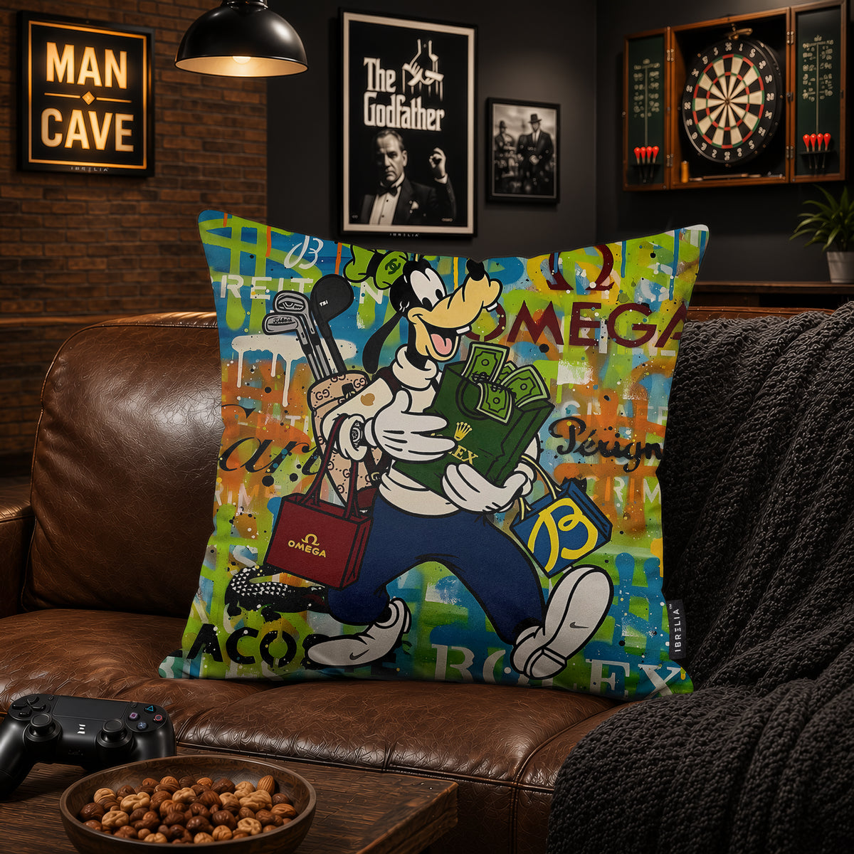 Goofy Luxury Golf & Money Pop Art Cushion | Premium Velvet Suede | Double-Sided Print