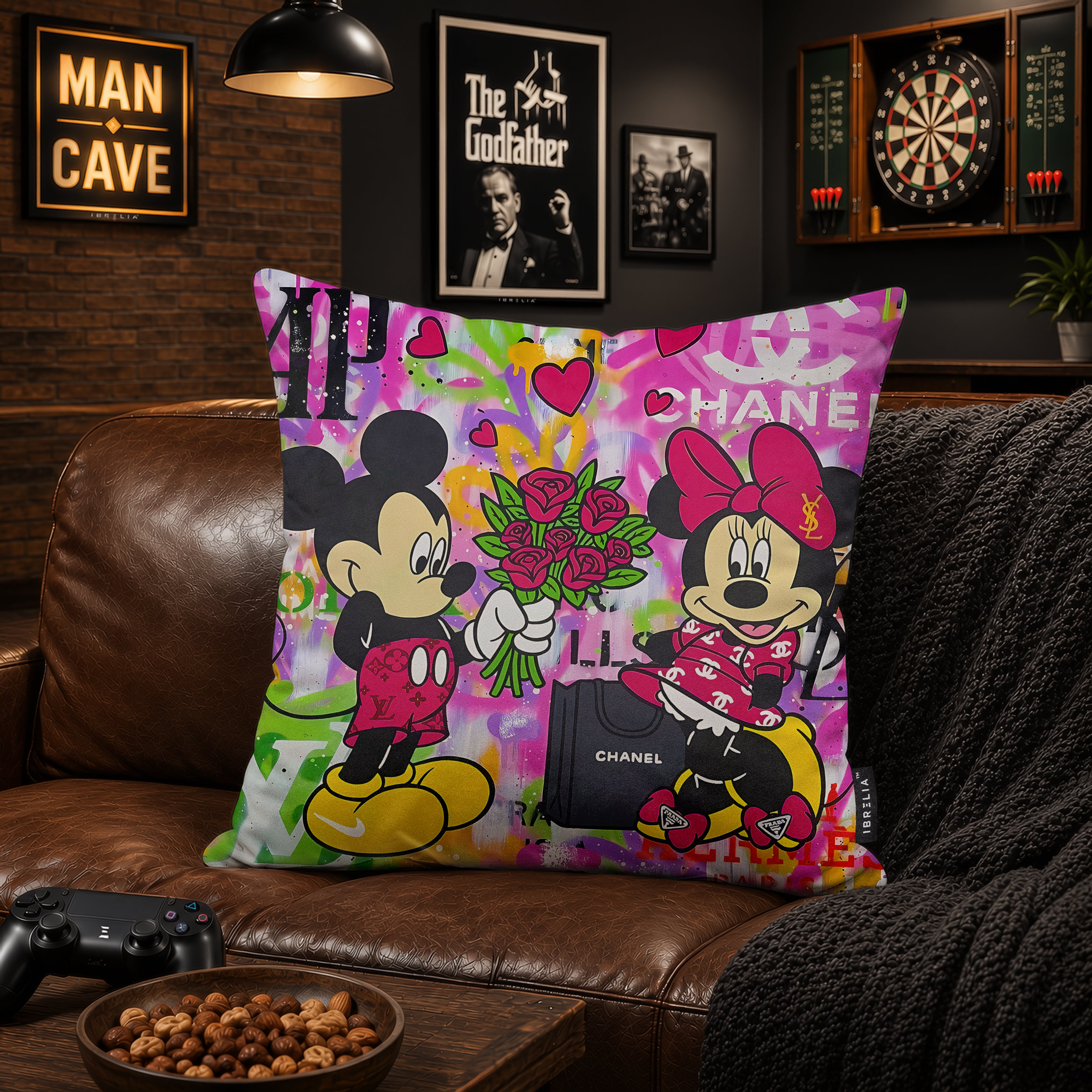 Mickey & Minnie Luxury Love Pop Art Cushion | Premium Velvet Suede | Double-Sided Print