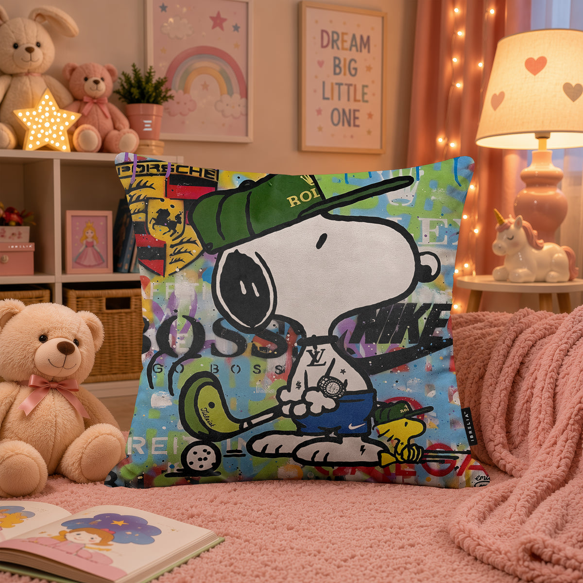 Snoopy & Woodstock Luxury Golf Pop Art Cushion | Premium Velvet Suede | Double-Sided Print