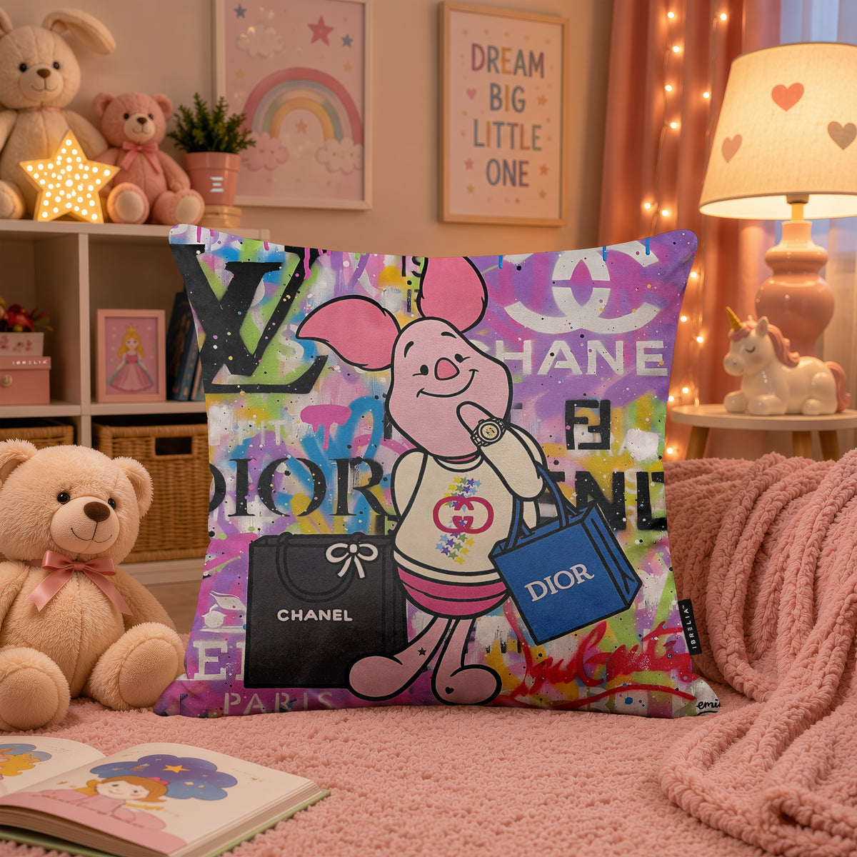 Piglet Luxury Shopping Fashion Pop Art Cushion | Premium Velvet Suede | Double-Sided Print