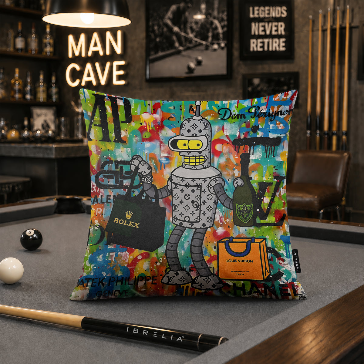 Bender Luxury Champagne Pop Art Cushion | Premium Velvet Suede | Double-Sided Print