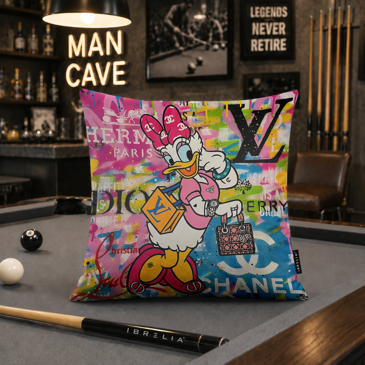Daisy Duck Pink Bow Luxury Shopping Pop Art Cushion | Premium Velvet Suede | Double-Sided Print