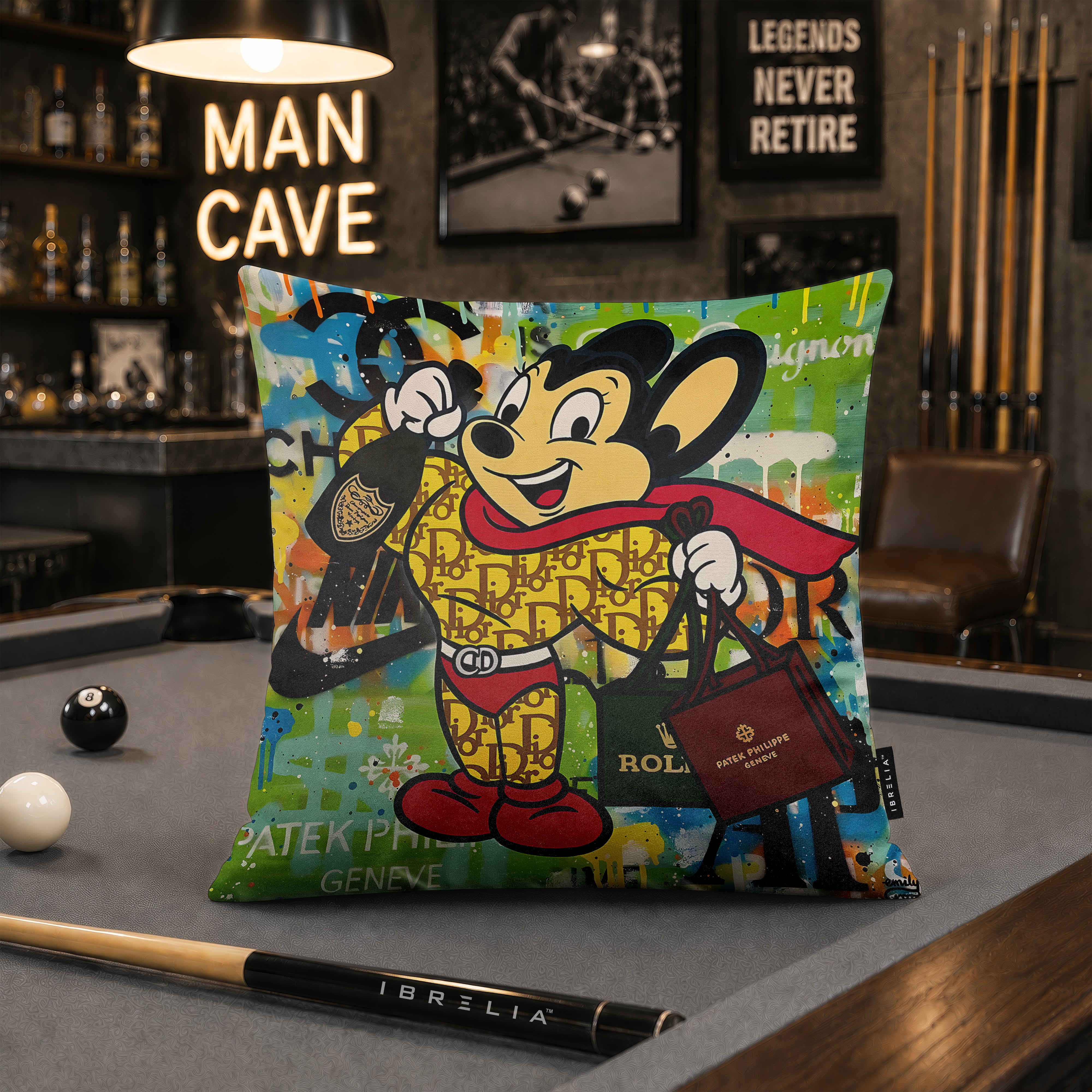 Mighty Mouse Luxury Fashion Pop Art Cushion | Premium Velvet Suede | Double-Sided Print