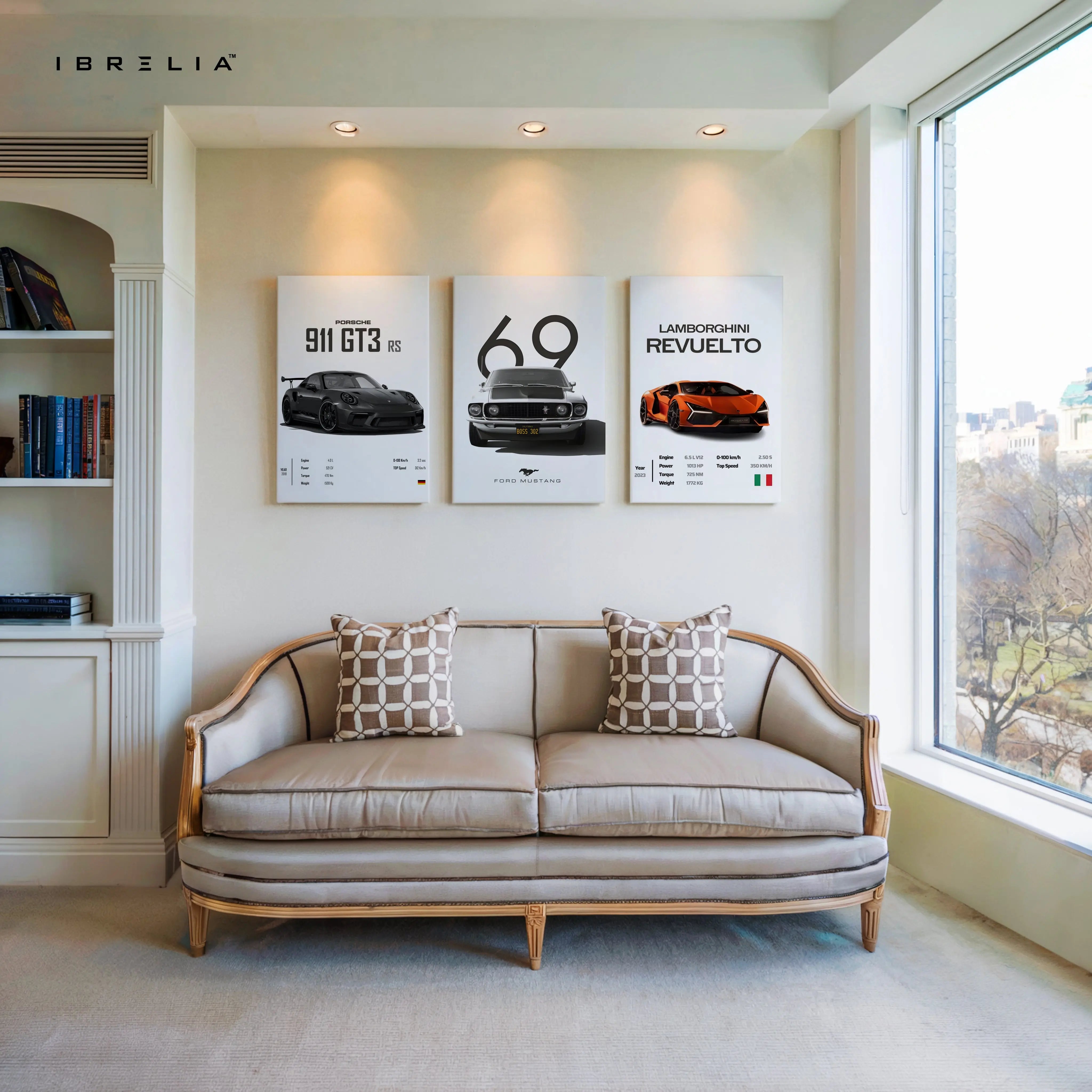 Supercar Legends Porsche Mustang Lamborghini 3 Panel 4K Ultra HD Wall Art in Pakistan | IBRELIA™ IBRELIA