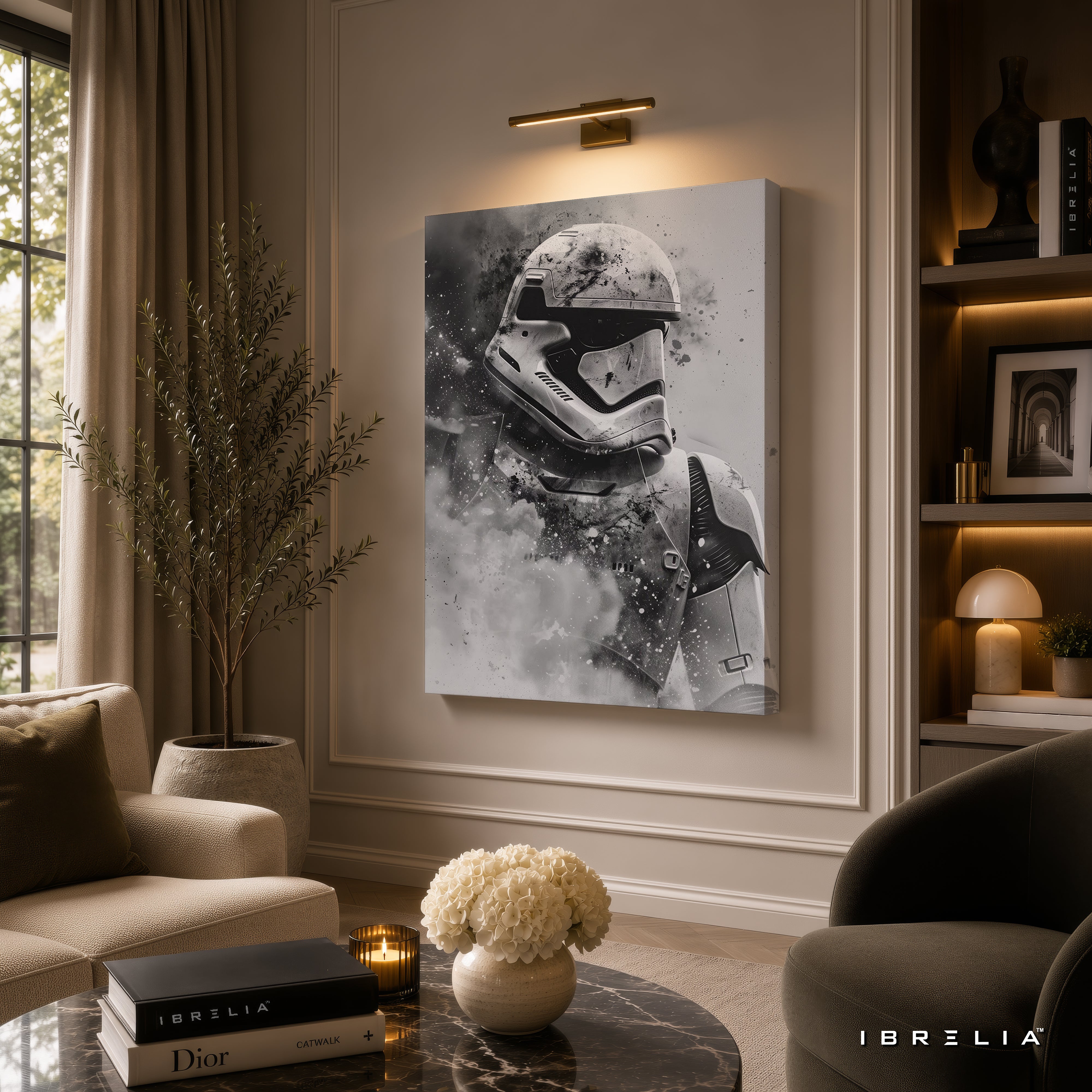 Stormtrooper Premium Canvas Wall Art – Star Wars Black & White Poster | First Order Sci-Fi Decor | IBRELIA™