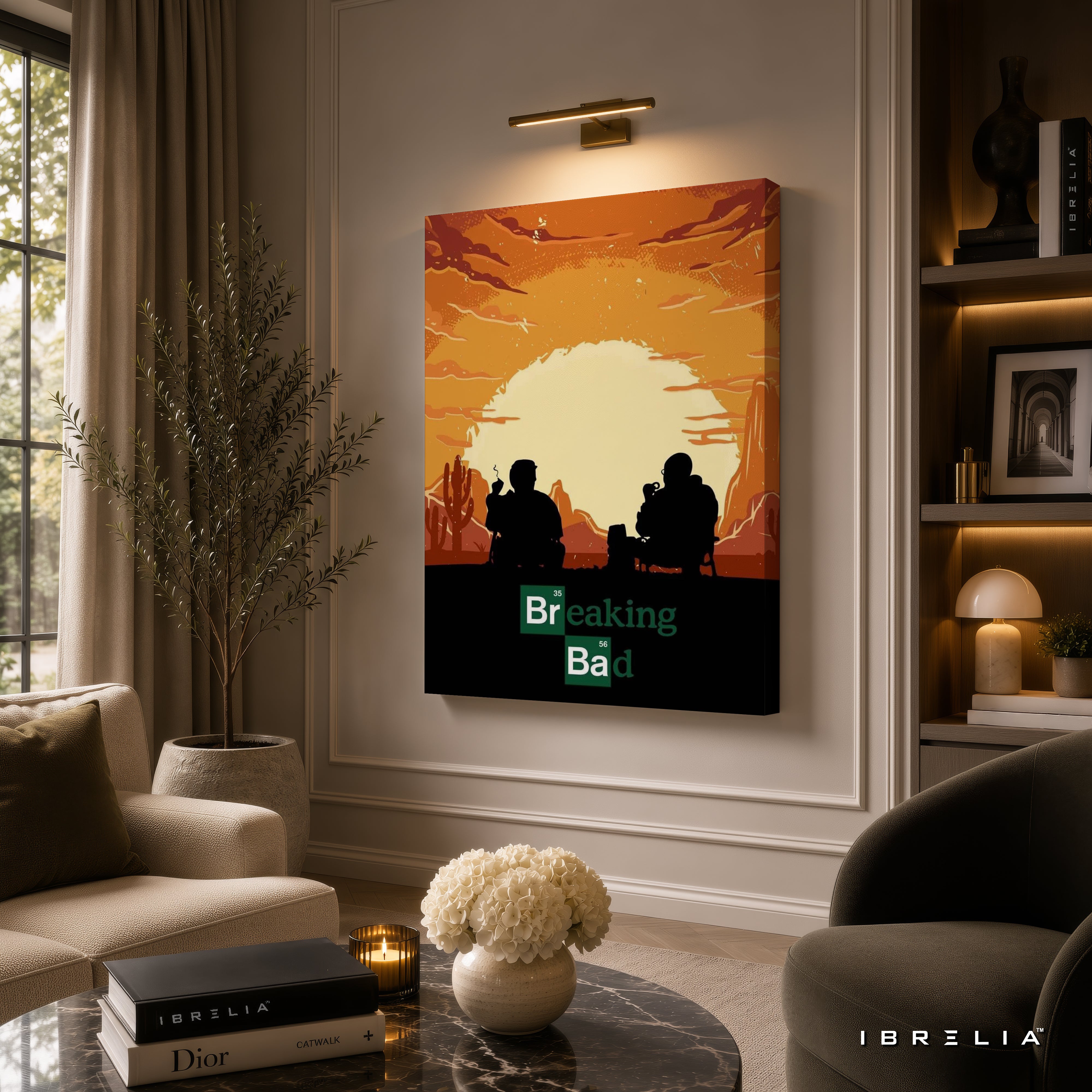 Breaking Bad Sunset Canvas Wall Art – Walter White & Jesse Pinkman Desert Canvas Print | Minimalist Breaking Bad Wall Decor | IBRELIA™