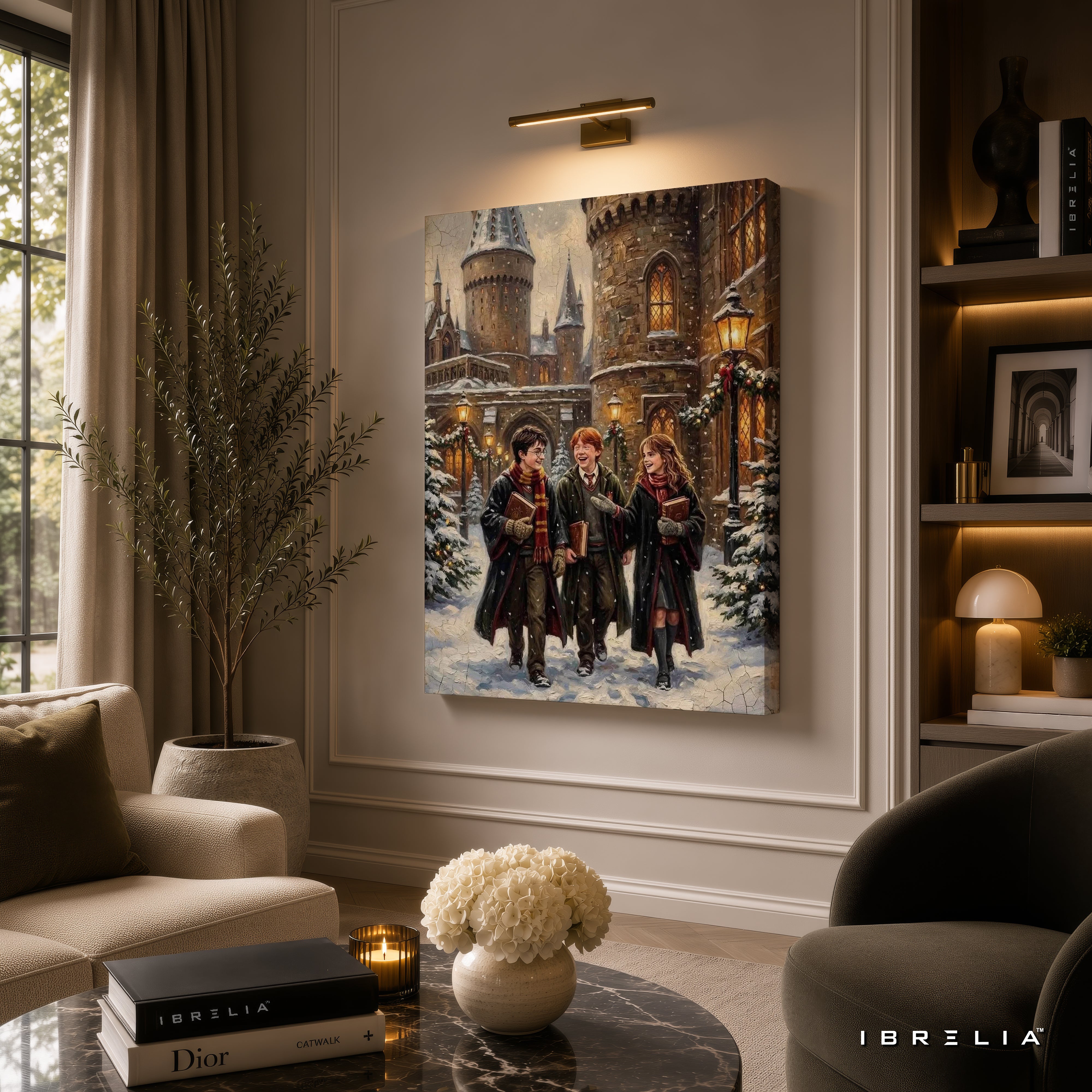 Harry Potter Golden Trio Winter at Hogwarts Wall Art – Premium Wrapped MDF Wall Decor | IBRELIA™