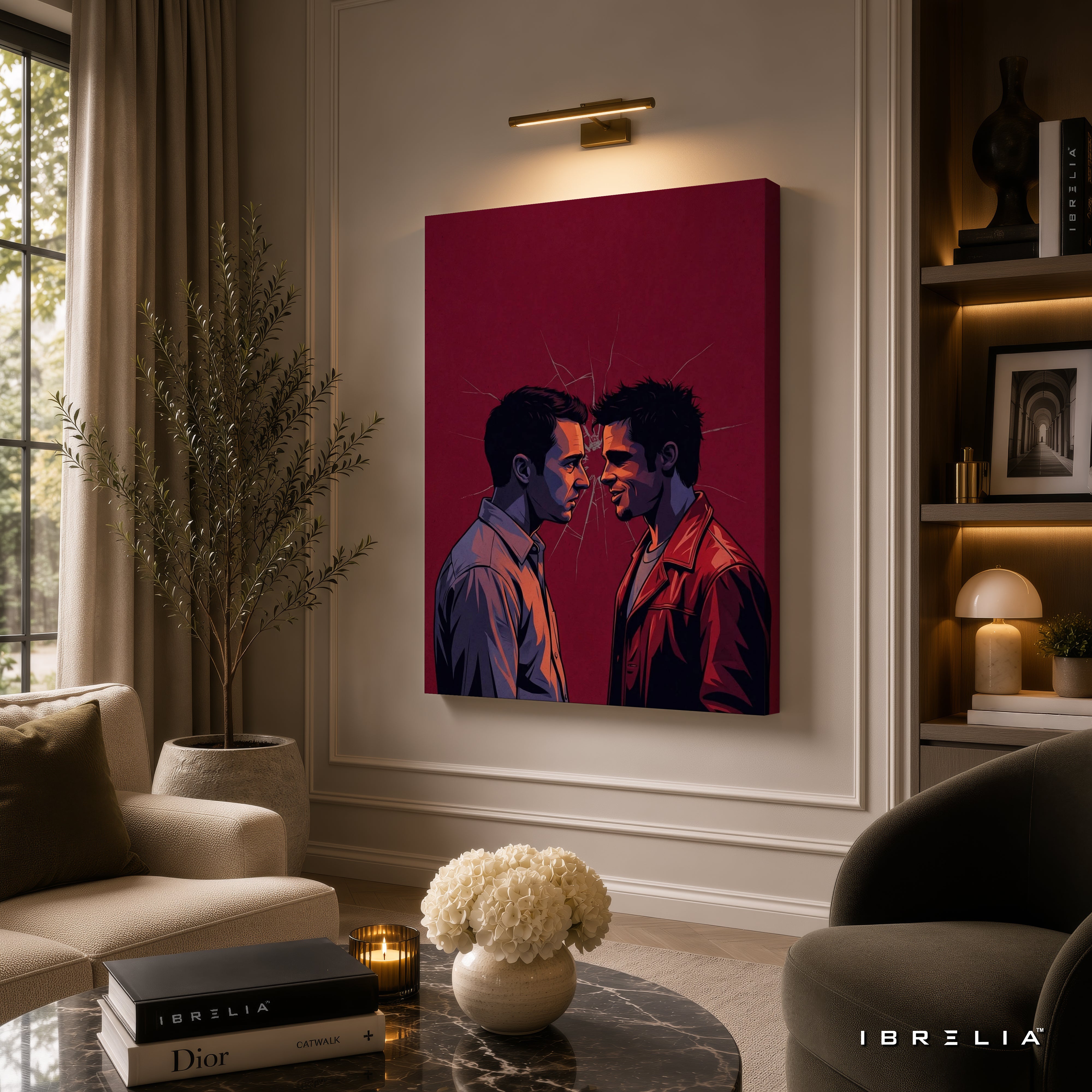 Split Personality Premium Canvas Wall Art – Fight Club Inspired Modern Movie Artwork | Tyler Durden Minimalist Canvas Decor | IBRELIA™