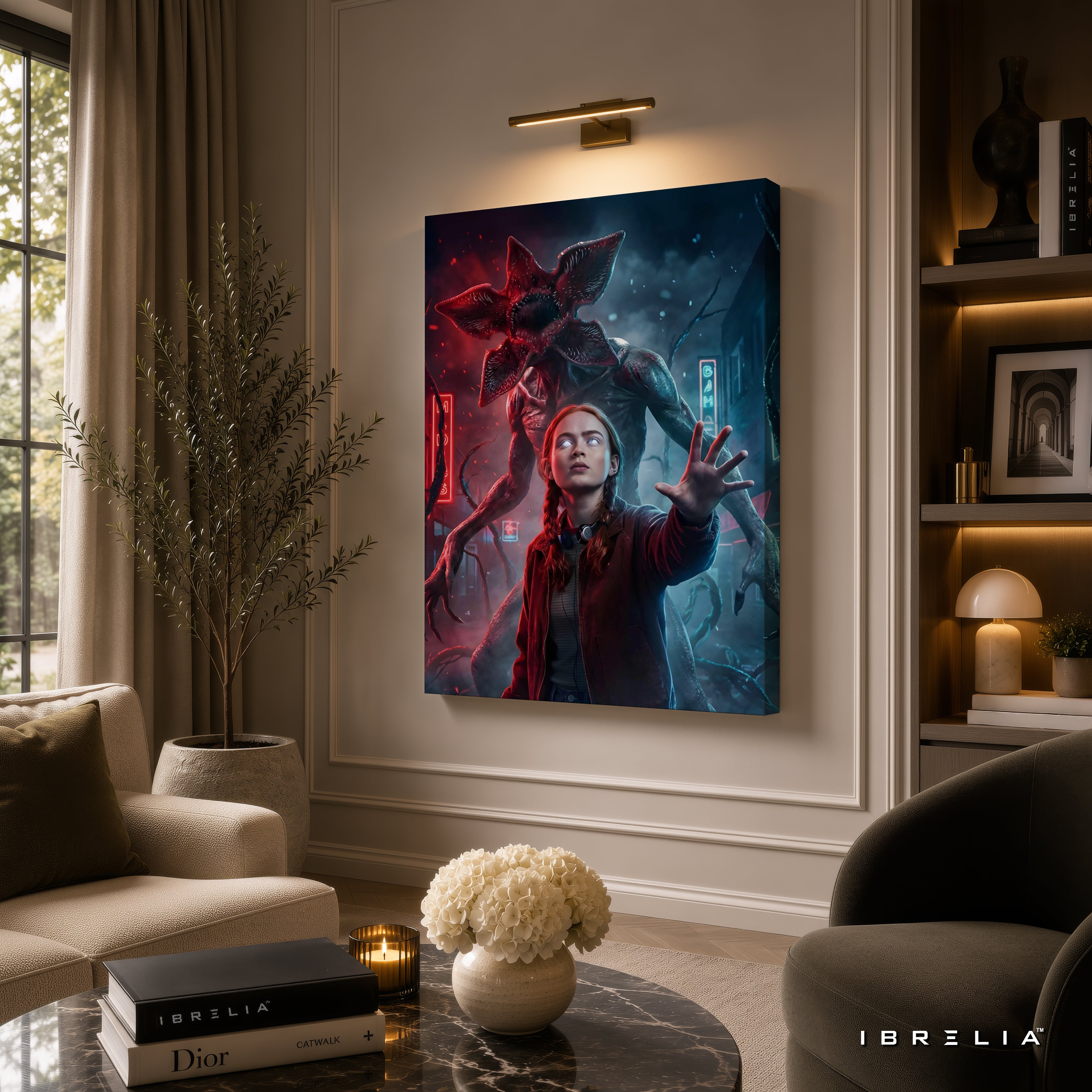Stranger Things Demogorgon Premium Canvas Wall Art – Eleven vs Demogorgon Netflix Artwork | Sci-Fi Horror Canvas Decor | IBRELIA™