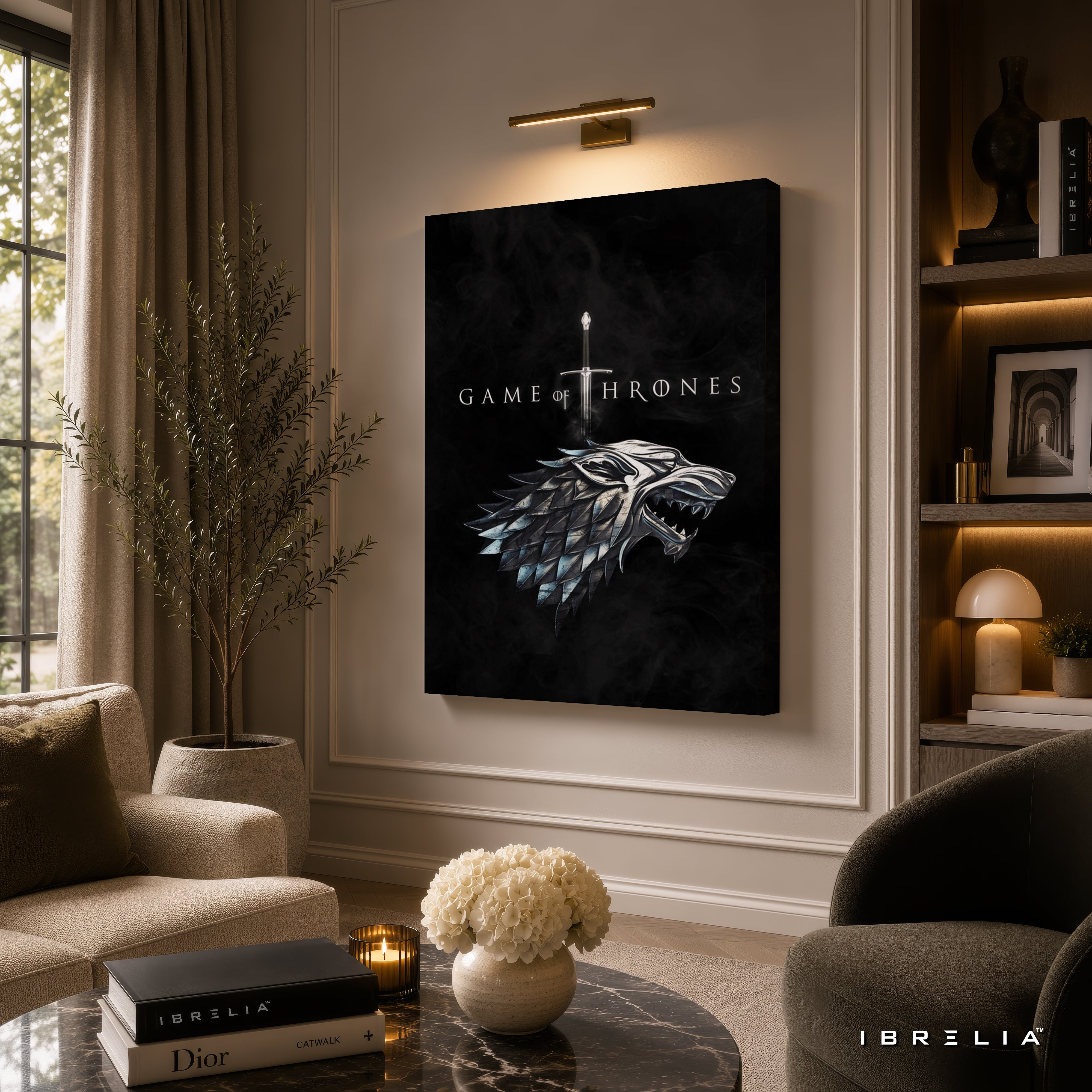 House Stark Direwolf Premium Wall Art – Game of Thrones 4K Wrapped MDF Frame | IBRELIA™