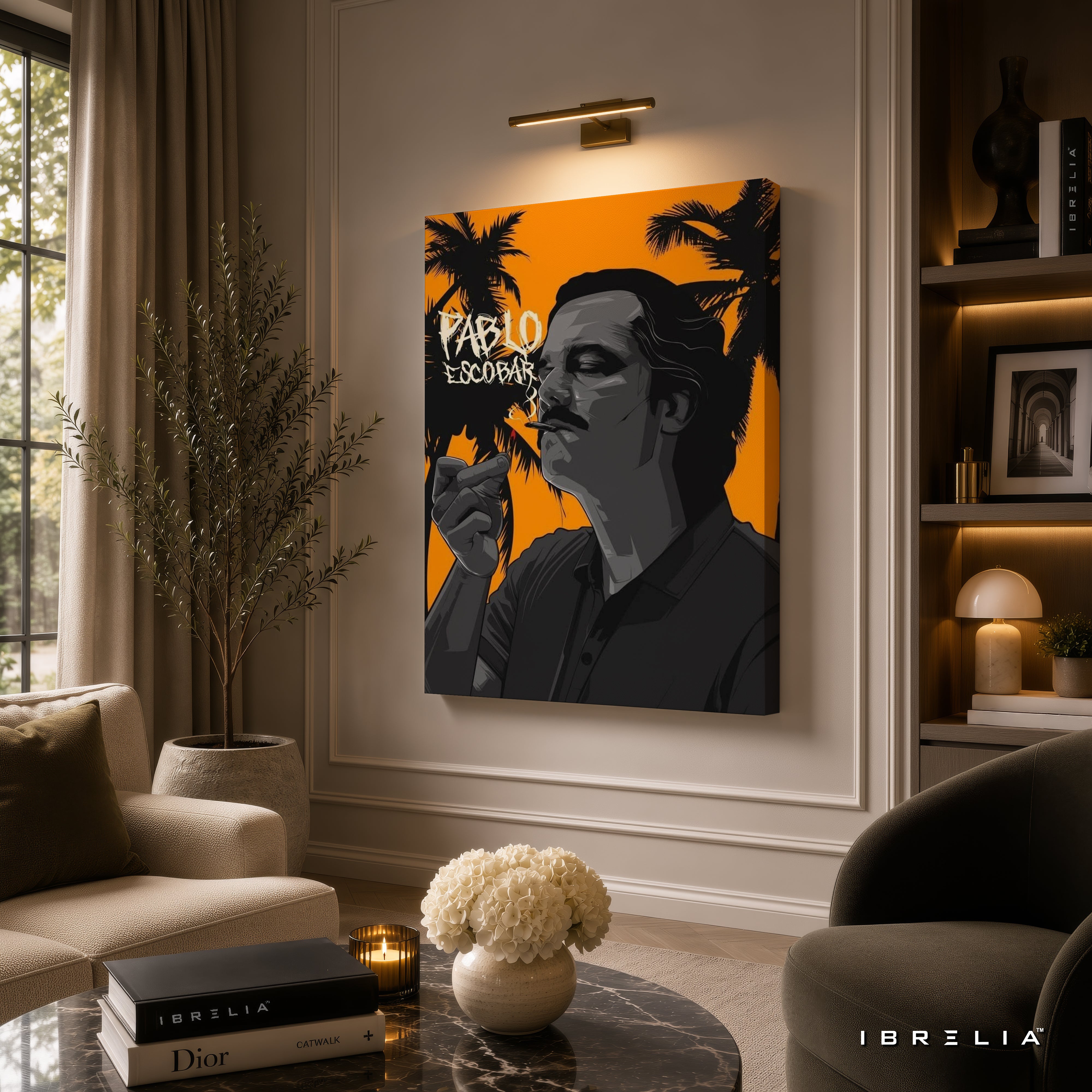 Pablo Escobar Premium Wall Art – Narcos Inspired Smoking Portrait 4K Wrapped MDF Frame | IBRELIA™